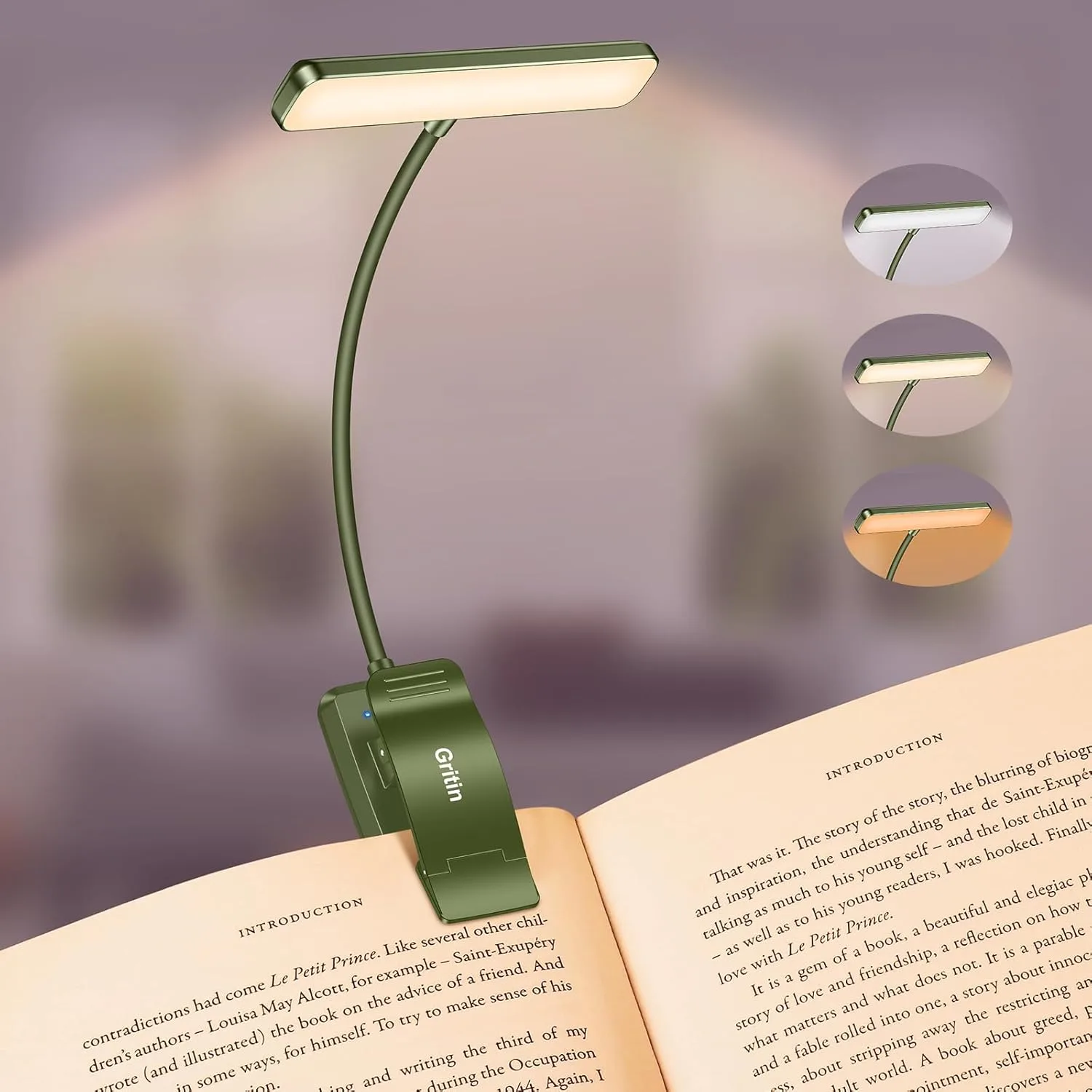 Gritin 19 LED Rechargeable Book Light for Reading in Bed