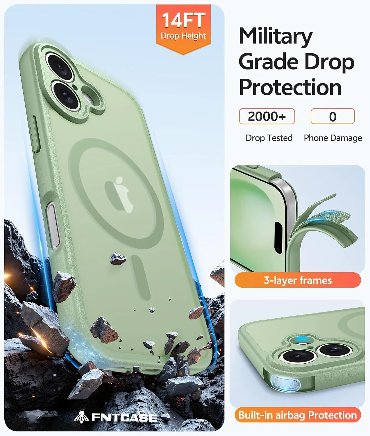 FNTCASE for iPhone 16 Plus Case, Fit for Magsafe, Light Moss