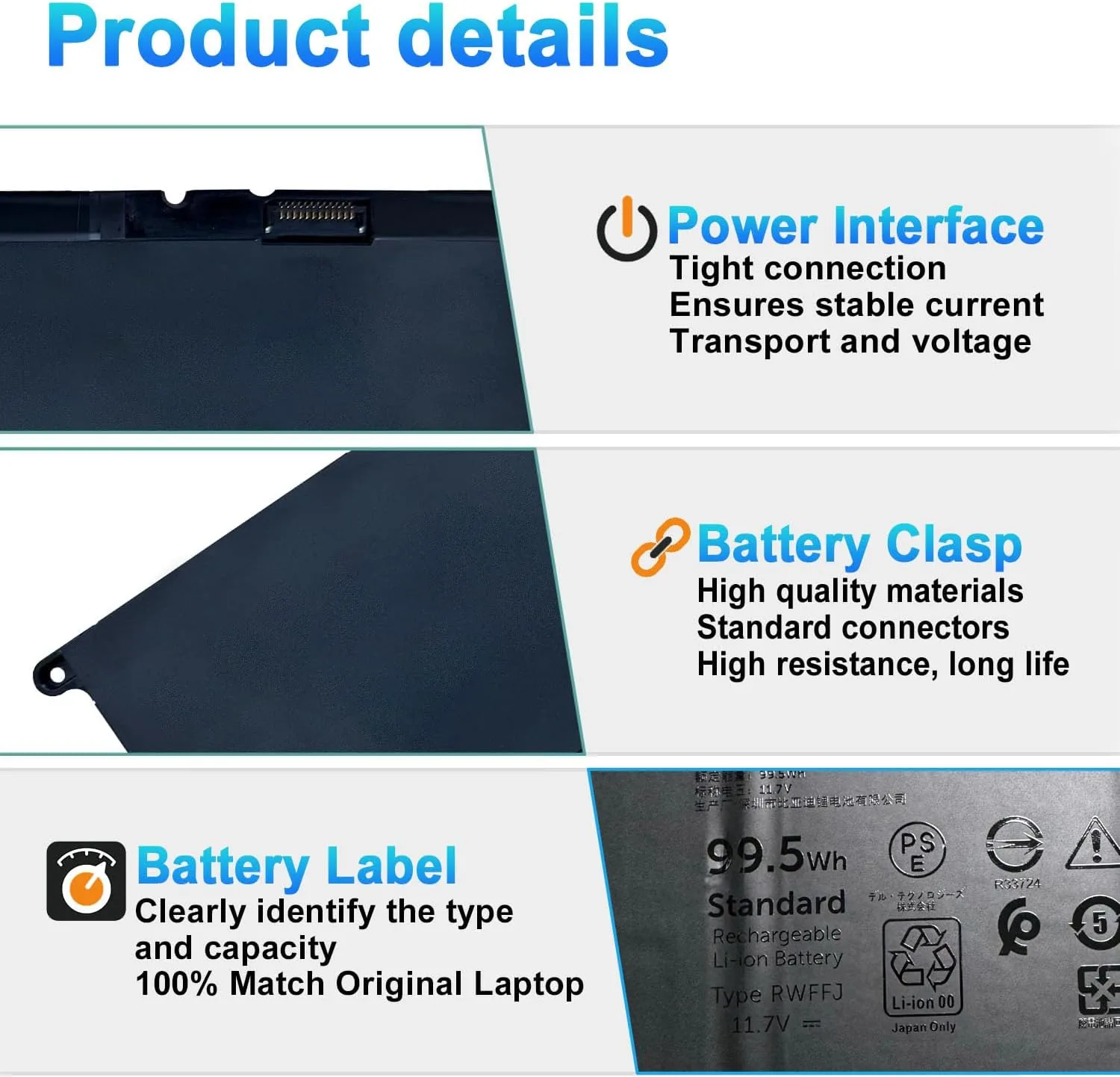 RWFFJ Laptop Battery for Dell XPS 16 9640 2024 Series