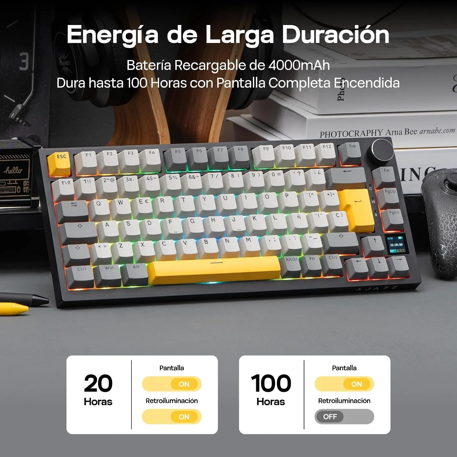 EPOMAKER Ajazz AK820 PRO Teclado Mecánico Inalámbrico con Perilla