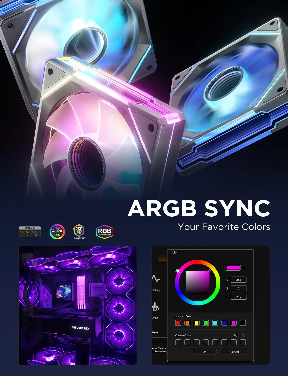 AsiaHorse AMICI-5GT RGB PC Fans, Infinity Mirror ARGB Fans HDB Bearing Fan Speeds Up to 1800 RPM with 24 LED Lights, Reverse Blade Fan Compatible Motherboard Aura SYNC (Not Wireless Connection)