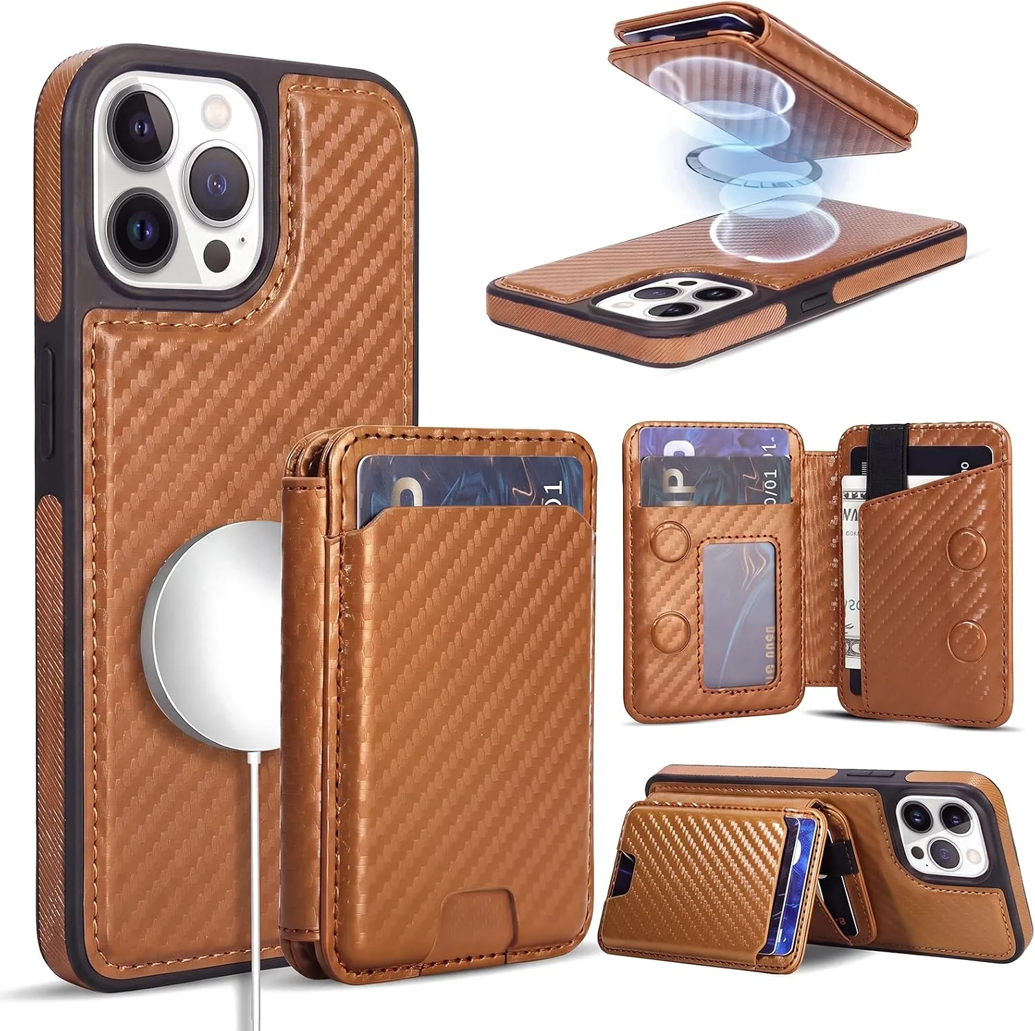 Funda con billetera magnética Asapdos para iPhone 12/12 Pro café carbono