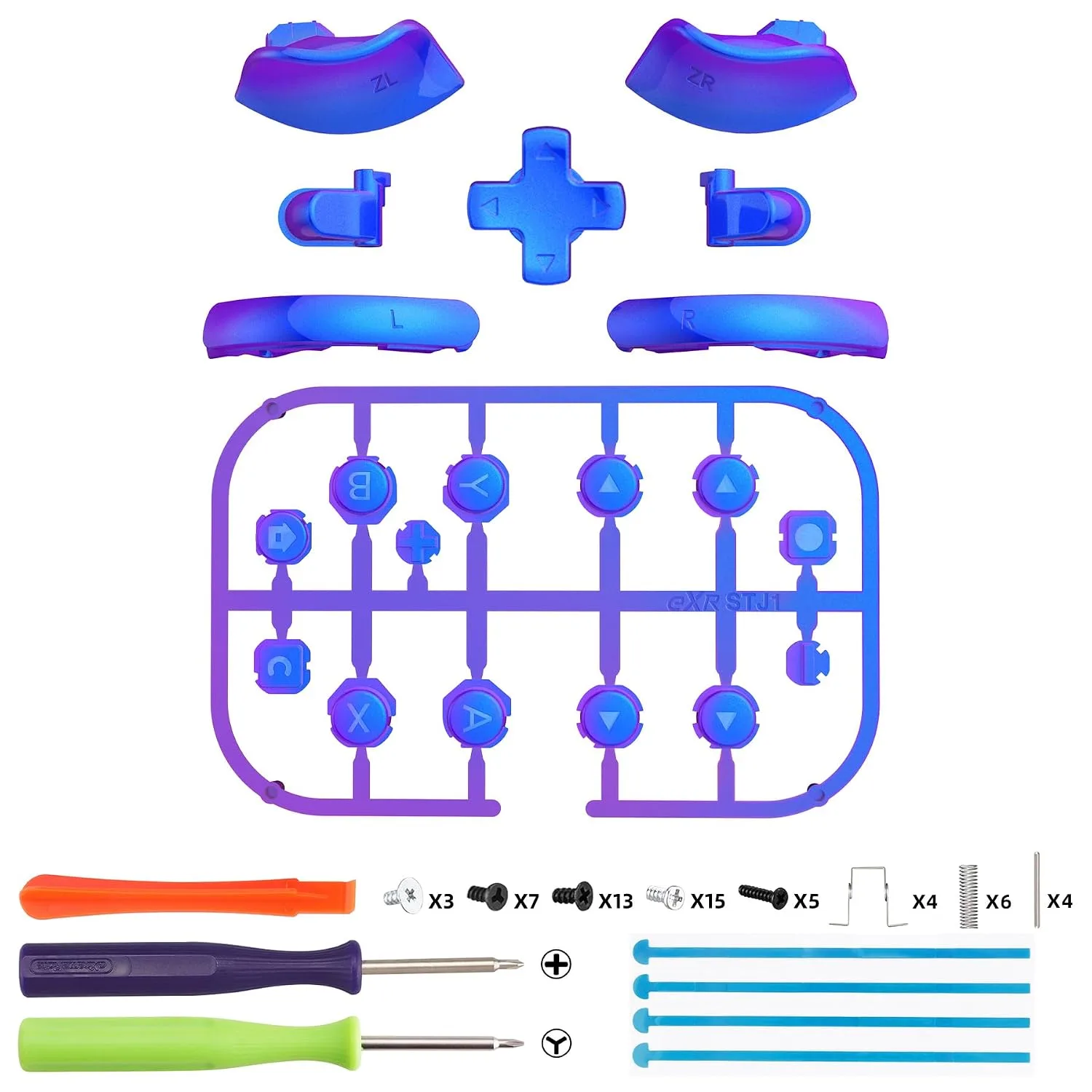 eXtremeRate DIY Replacement Full Set Buttons for Joycon 2, Custom ABXY Direction Keys Dpad + - C Home Capture Release L R ZR ZL Trigger Buttons for Nintendo Switch 2 Controller - Chameleon Purple Blue