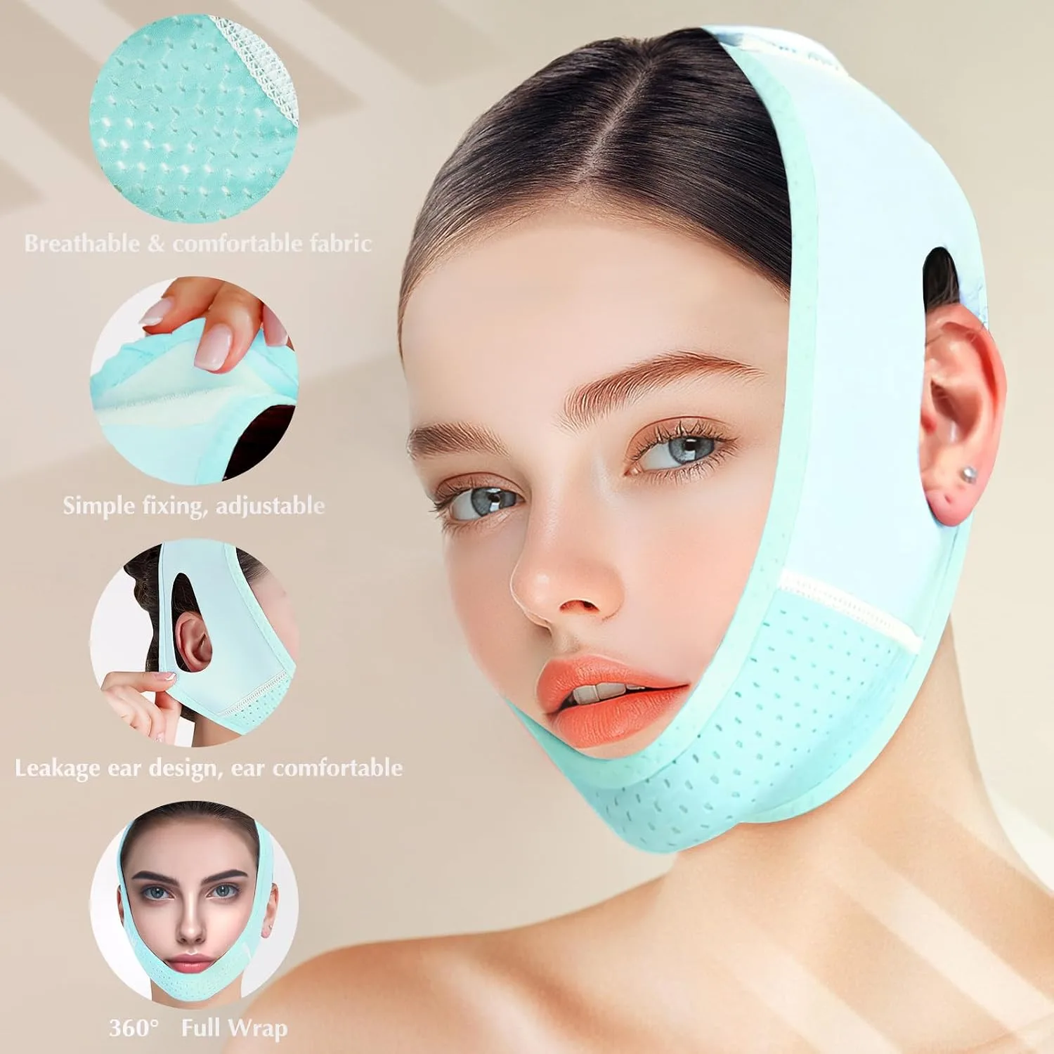 Reusable V Line Lifting Mask with Chin Strap for Sleeping, V Shaped Face Mask for Sagging, Jawline Shaper(Light Blue)