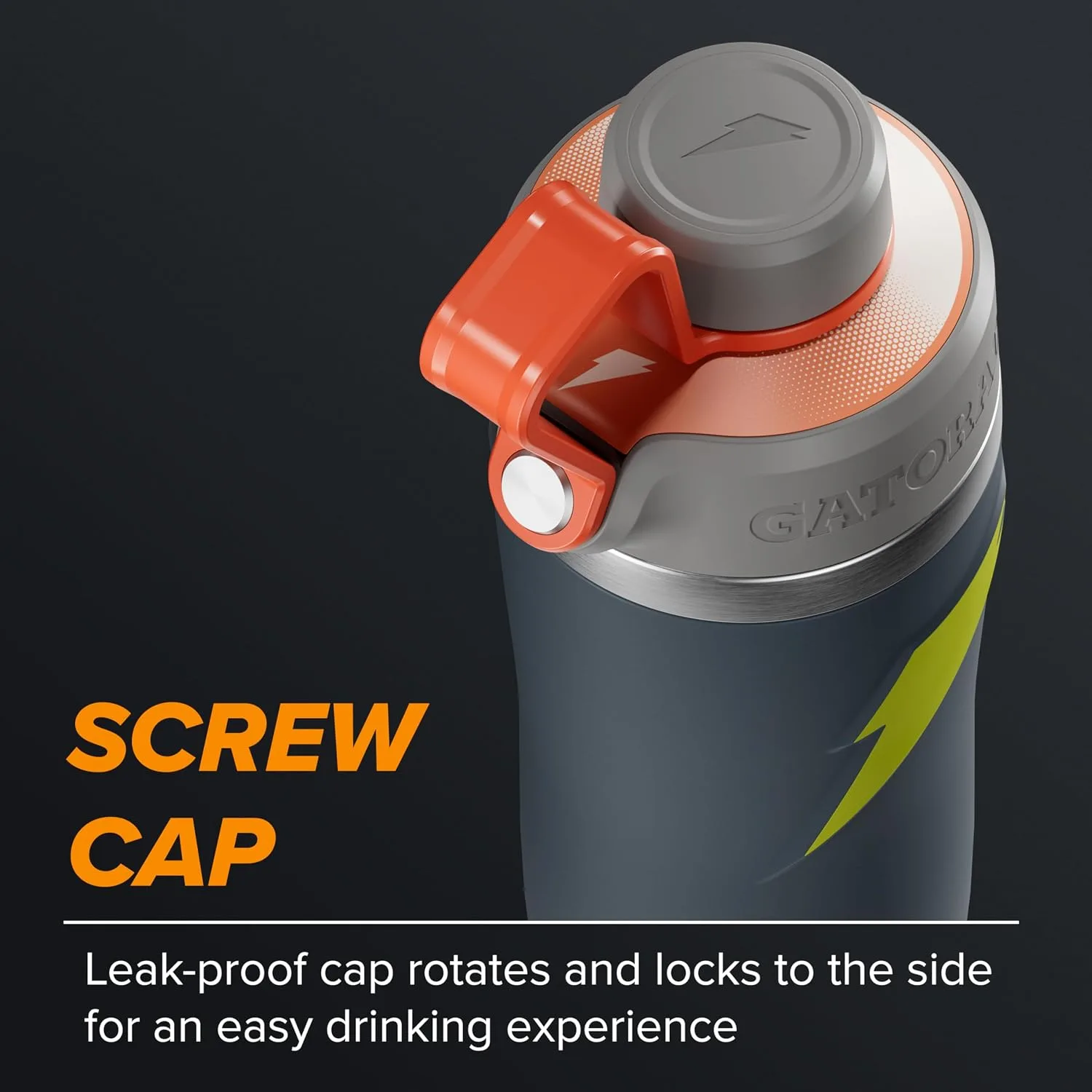 Gatorade 'Overtime' 22oz Stainless Steel Water Bottle, Twist Cap, Grey/Neon Yellow