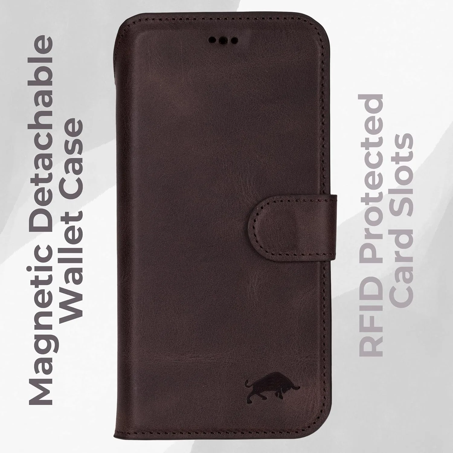 VENOULT Wallet Case for iPhone, Full Grain Genuine Turkish Leather, Magnetic Detachable, RFID 4 Card Slots, Business Style, Compatible with MagSafe (Chocolate, iPhone 16 Pro)