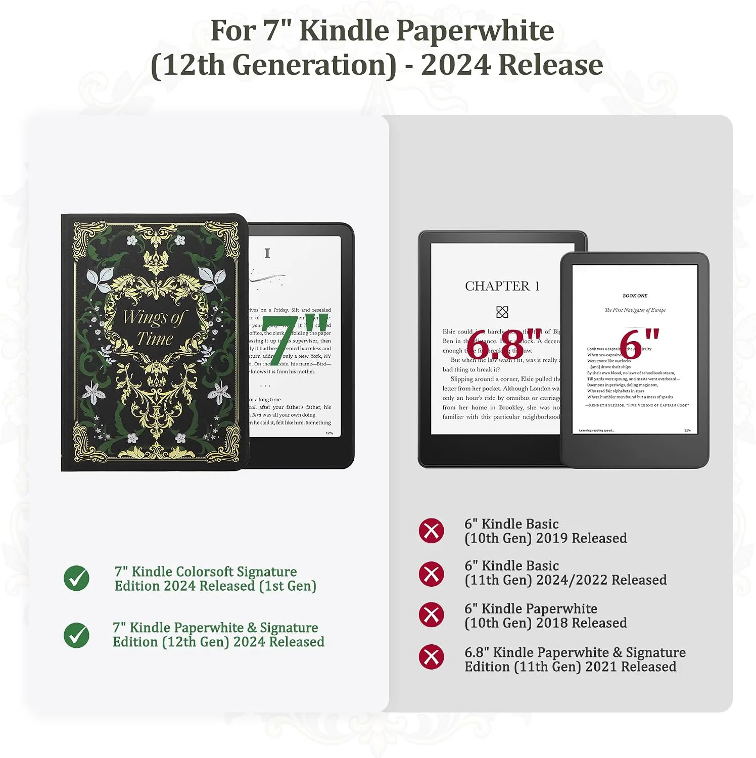 Magnetic Book Cover Case for 7'' Kindle Paperwhite & Colorsoft