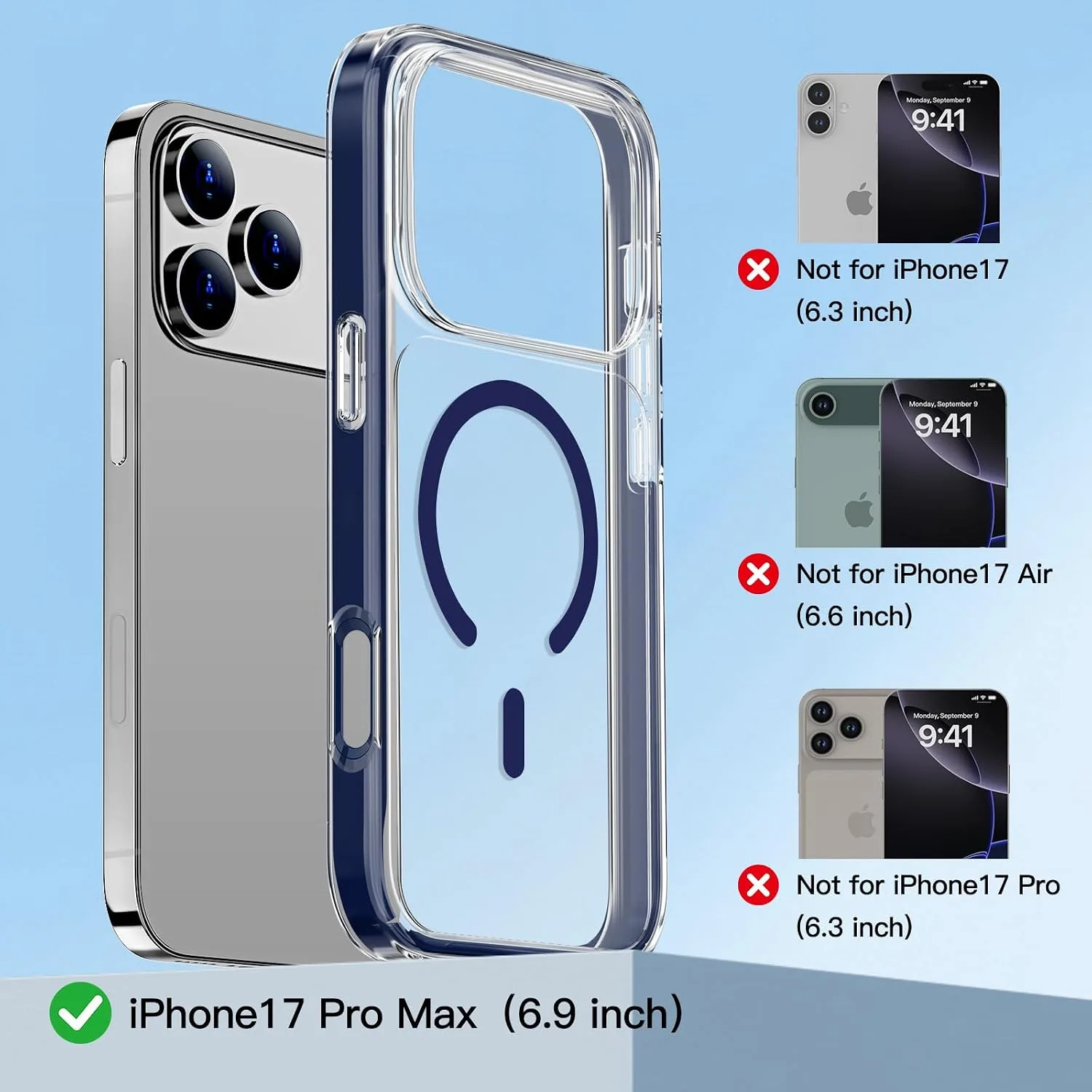 COOLQO Magnetic for iPhone 18/17 Pro Max Case, Crystal Clear, Blue