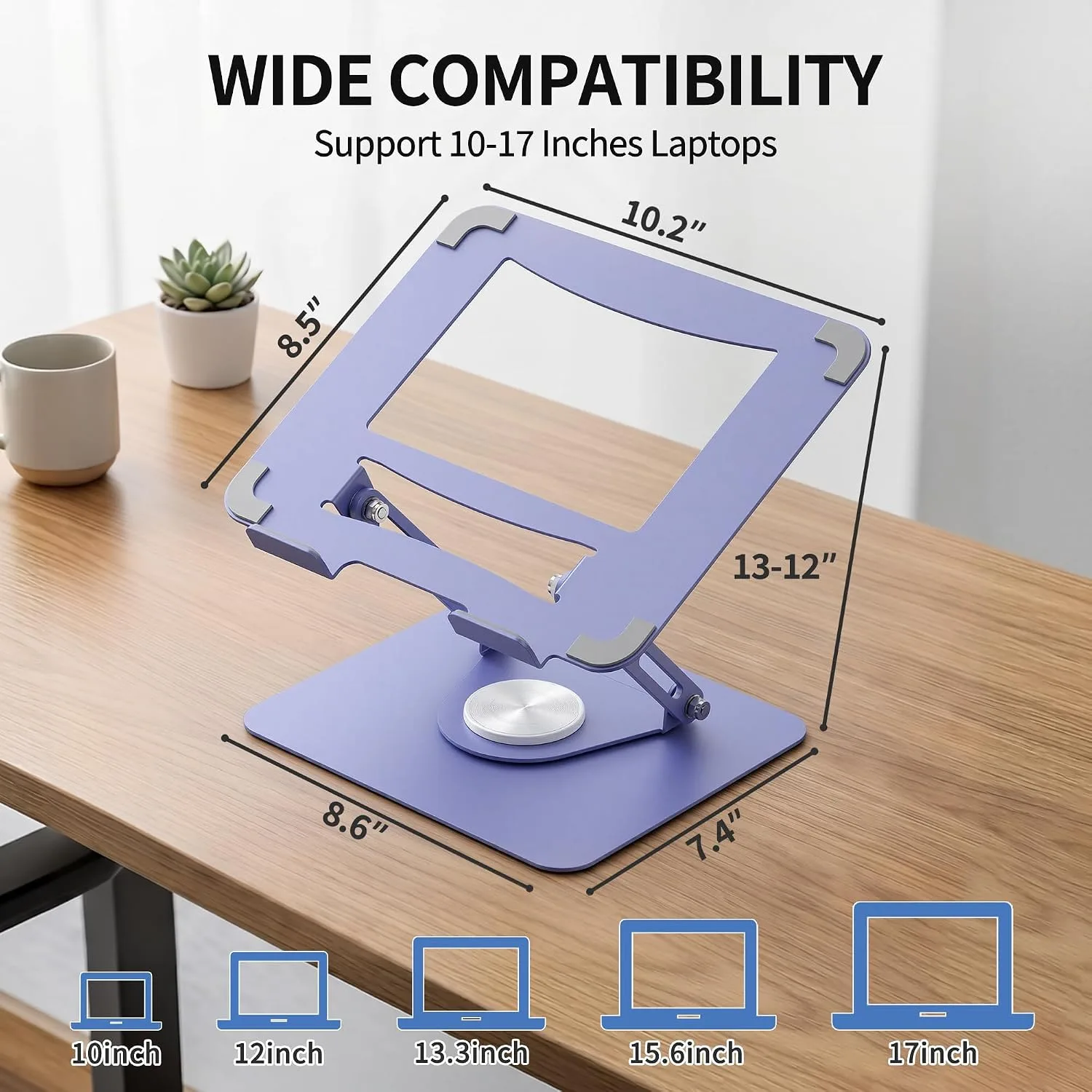 ALASHI Laptop Stand for Desk with 360° Rotating Base, Multi-Angle Adjustable Laptop Stands, Foldable Laptop Riser Compatible with 10 to 17 Inches PC Computer, Purple