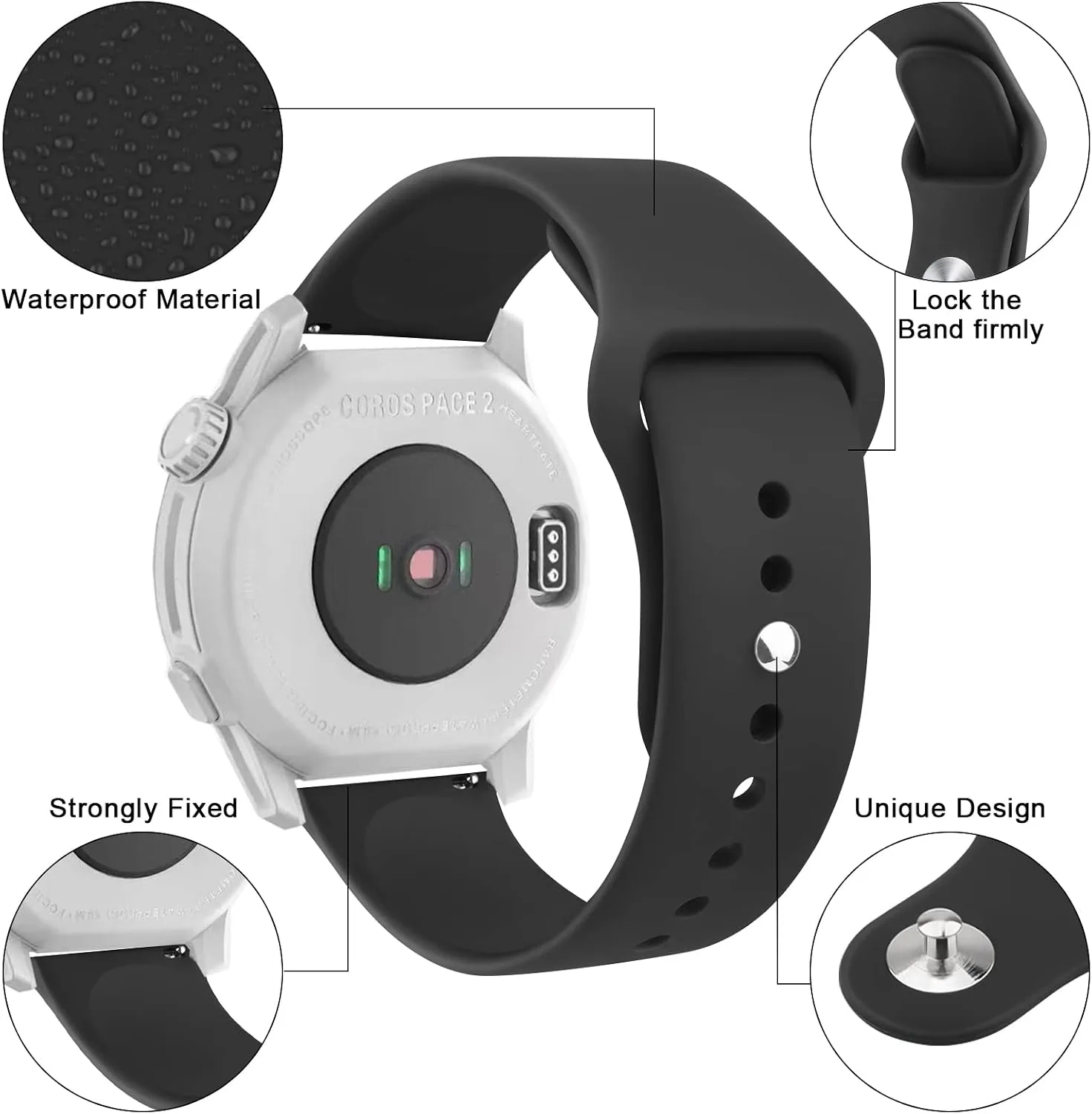Amzpas Silicone Band for Coros PACE 2/ APEX 42mm/ APEX 2, 20mm Quick-Release Replacement Wristband Sport Strap for Men Women