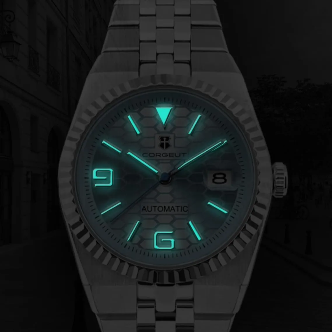 Corgeut Automatic Diver Watch for Men - 40mm Sapphire Crystal, 100M Water Resistant, Luminous Honeycomb Dial, Japanese Mechanical Movement, Stainless Steel