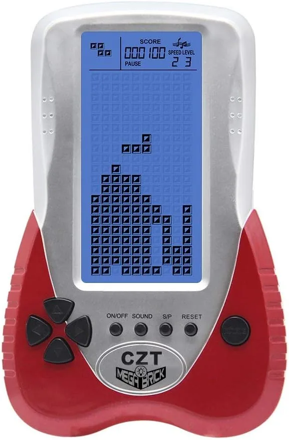 CZT Retro Brick Game Console Big Blue Backlight Screen Built-in 23 Games Tank Battle/Racing Can Plug Headphone Nostalgic Puzzle Pocket Handheld Porable Machine Children's Toys (Red)