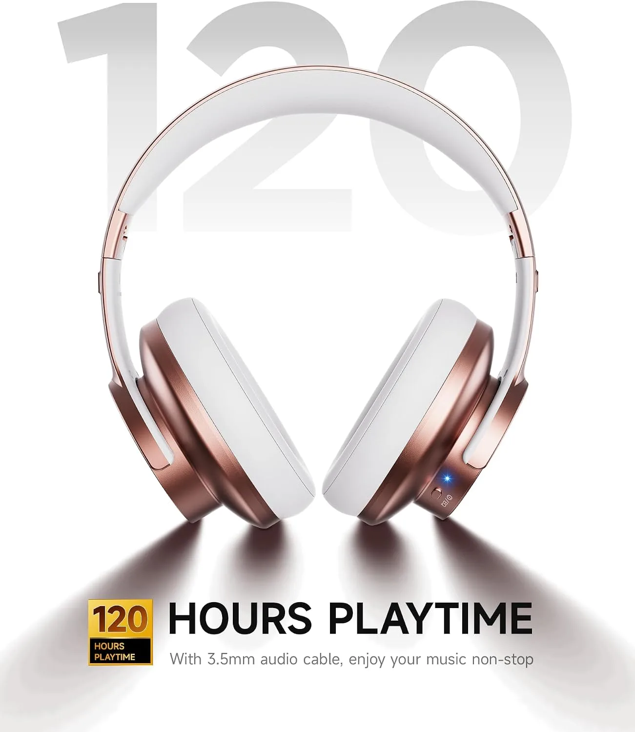 Picun B8 Wireless Bluetooth Headphones, 120H Playtime, 3EQ Modes, Rose Gold