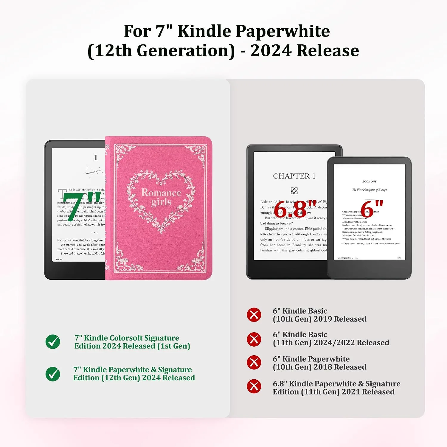 Magnetic Book Cover Case for 7'' Kindle Paperwhite & Colorsoft