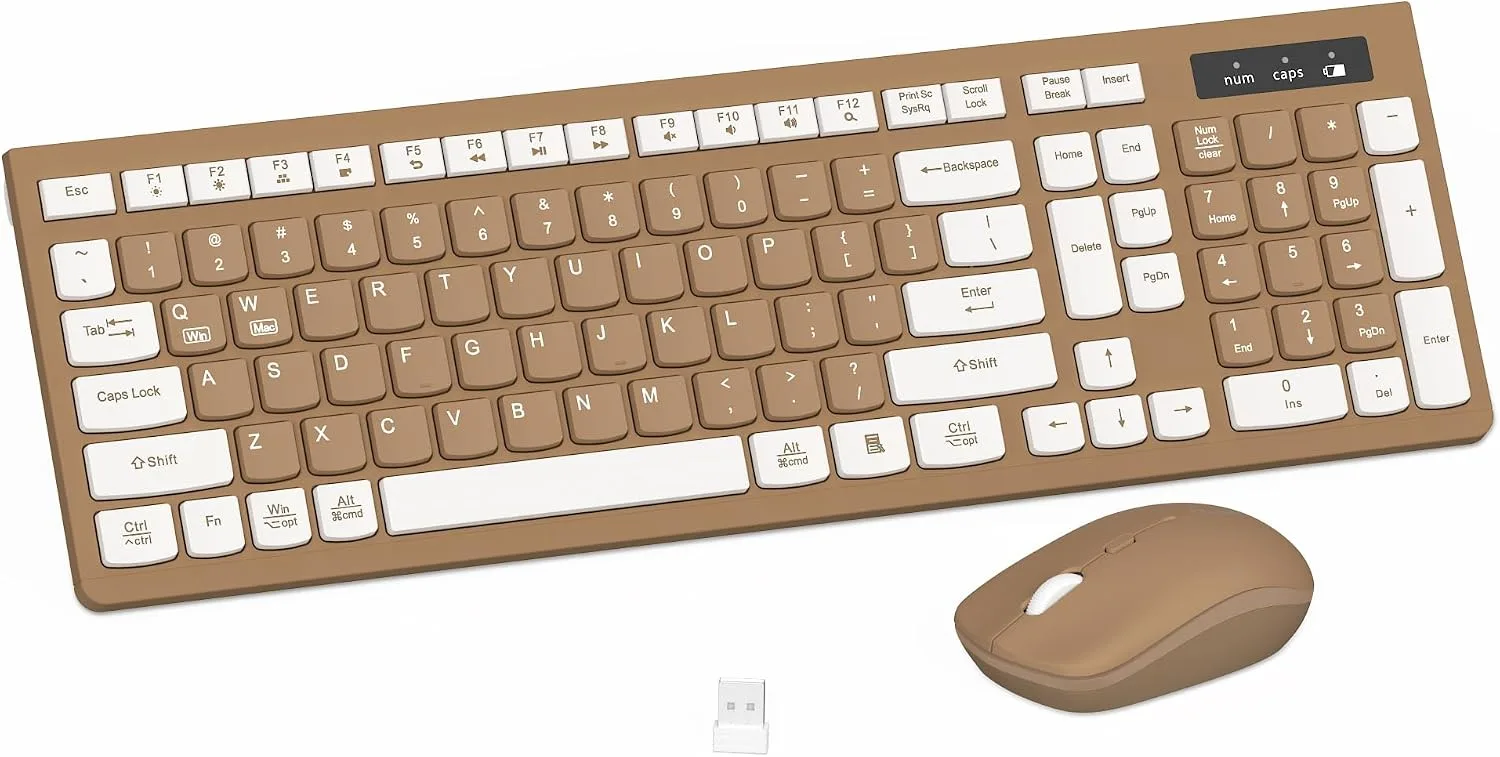 Wireless Keyboard and Mouse Combo Silent for Office and Home(Mocha Color-A)