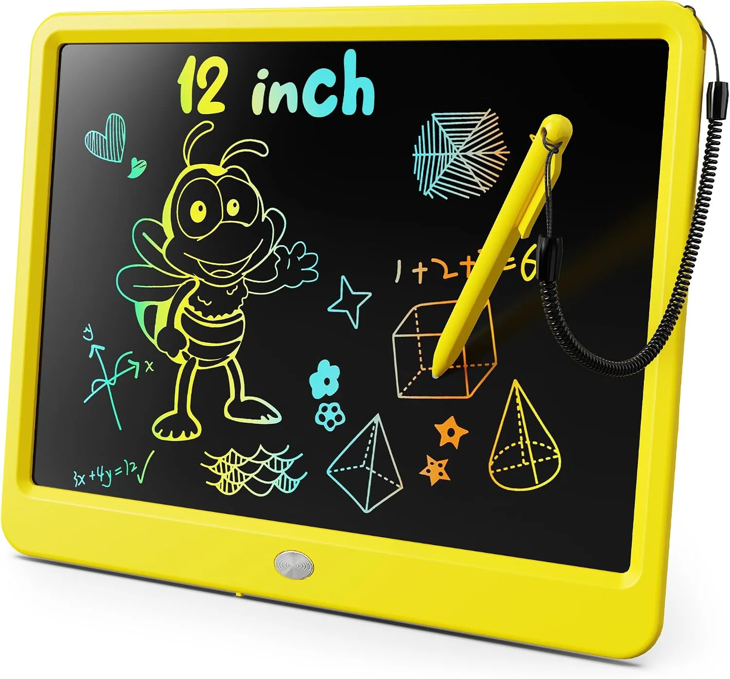 KOKODI LCD Writing Tablet, 12 Inch Colorful Toddler Doodle Board Drawing Tablet, Erasable Reusable Electronic Drawing Pads, Educational and Learning Toy for 3-6 Years Old Boy and Girls(Yellow)