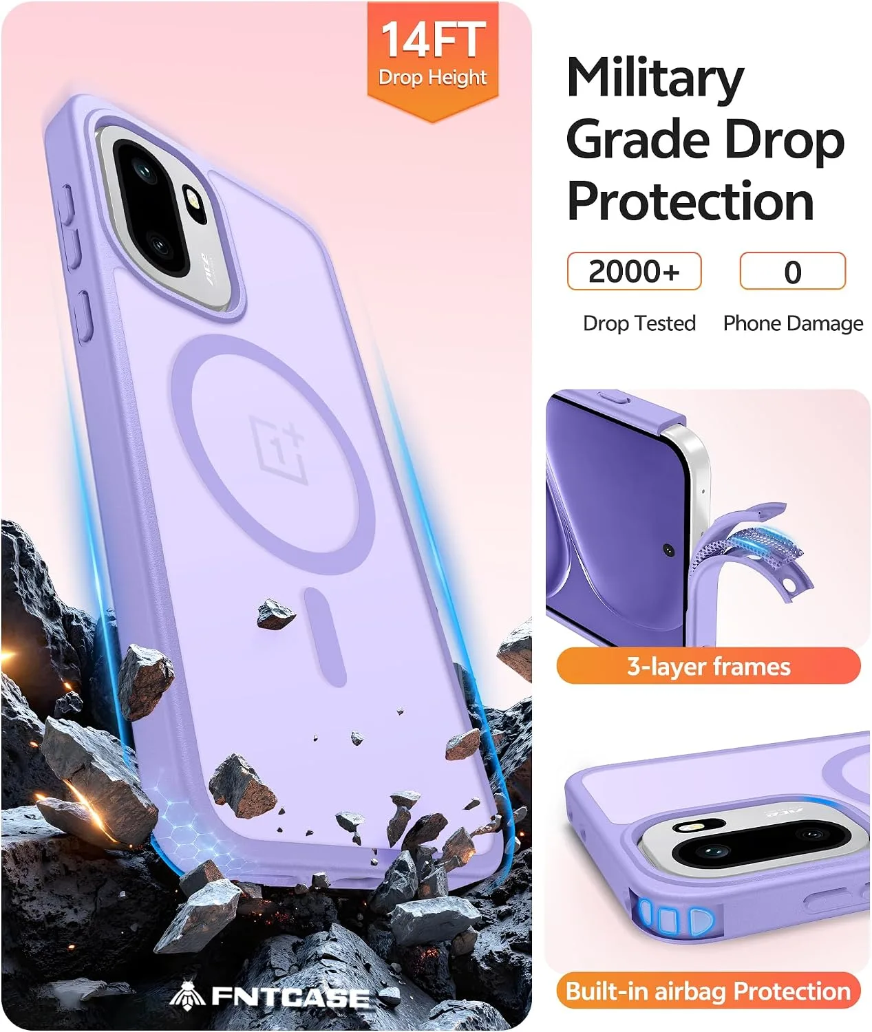 FNTCASE for OnePlus 15R Case, Fit for Magsafe, Screen Protector,Light Purple