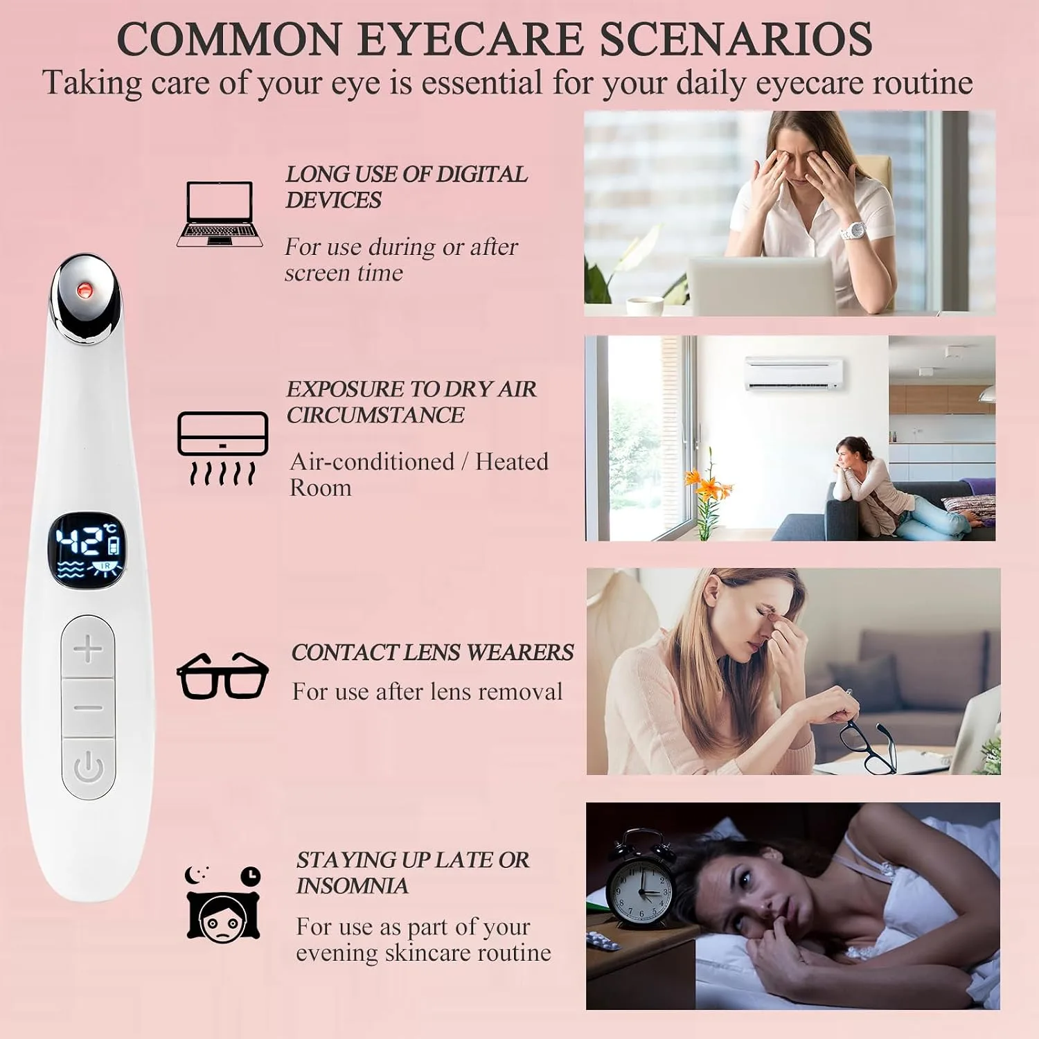 Heated Eye Wand, 3-in-1 Vibrating Eye Lift Wand, White