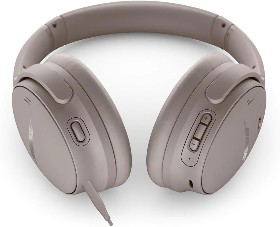 Bose QuietComfort Headphones - Wireless Bluetooth Headphones, Active Over Ear Noise Cancelling and Mic, Deep Bass Bundle + Desktop Headphone Stand + Green Extreme Dual Wall Charger (Sandstone)