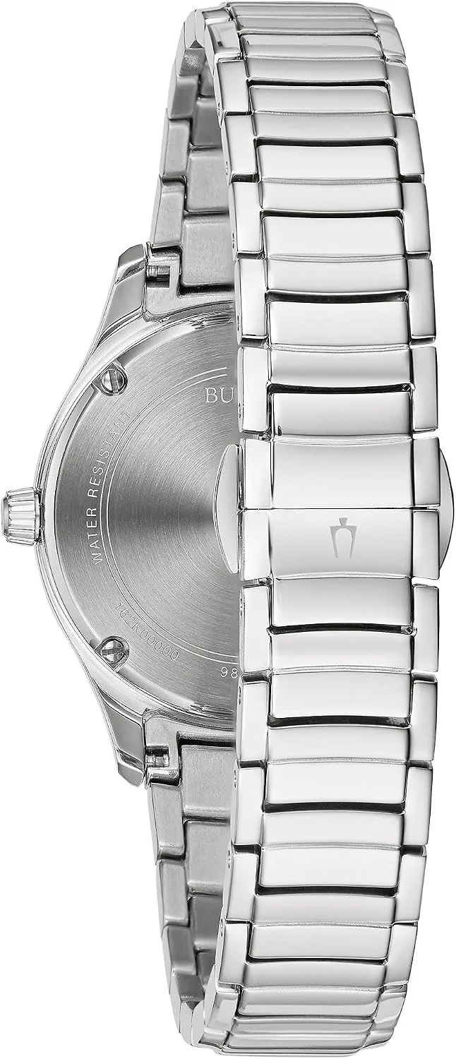 Bulova Ladies' Classic Diamond 3-Hand Quartz Stainless Steel Watch, 16 Diamonds, Mother-of-Pearl Dial, Curved Mineral Crystal