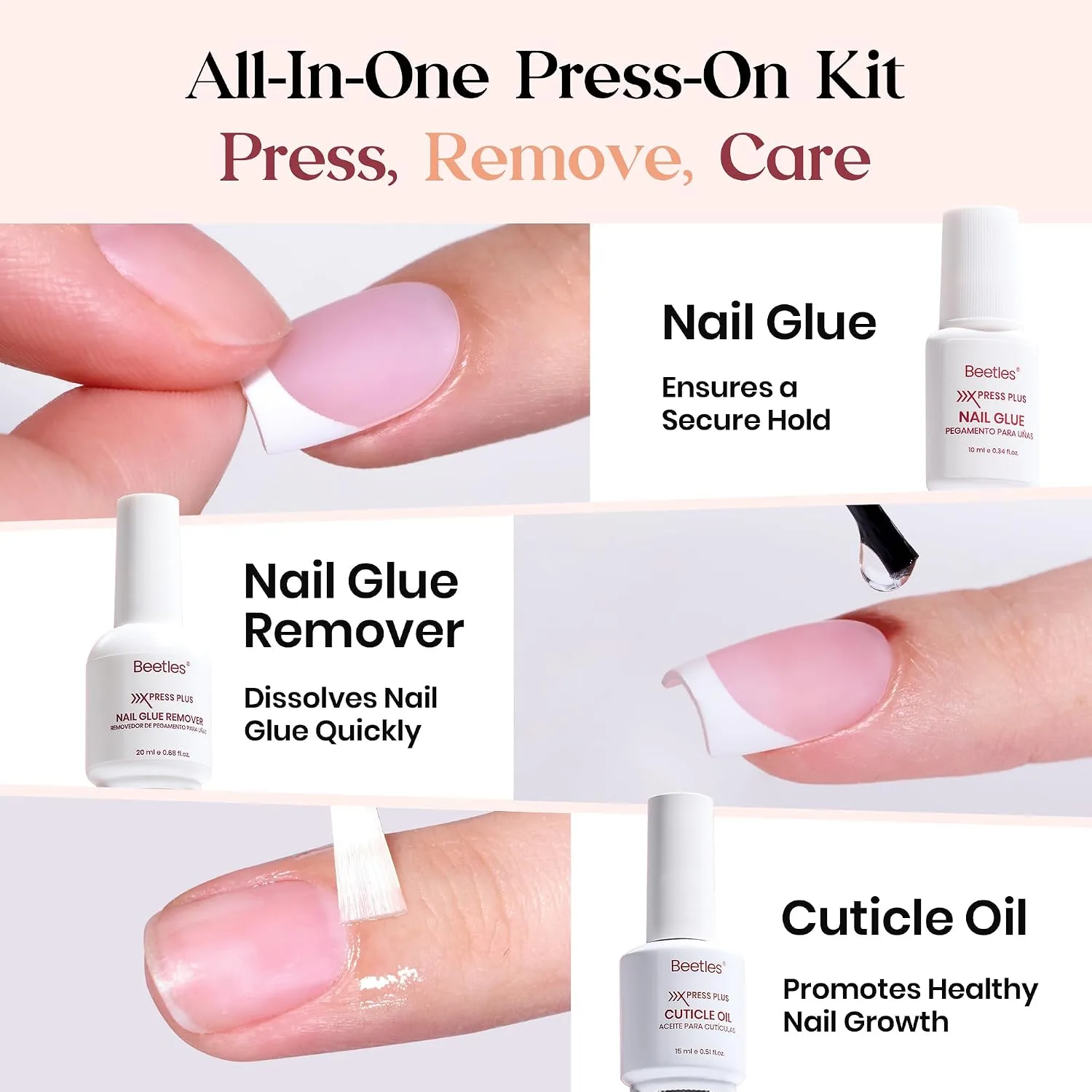 Beetles French Tip Press On Nail Kit - Short Square 150 Pcs 15 Sizes