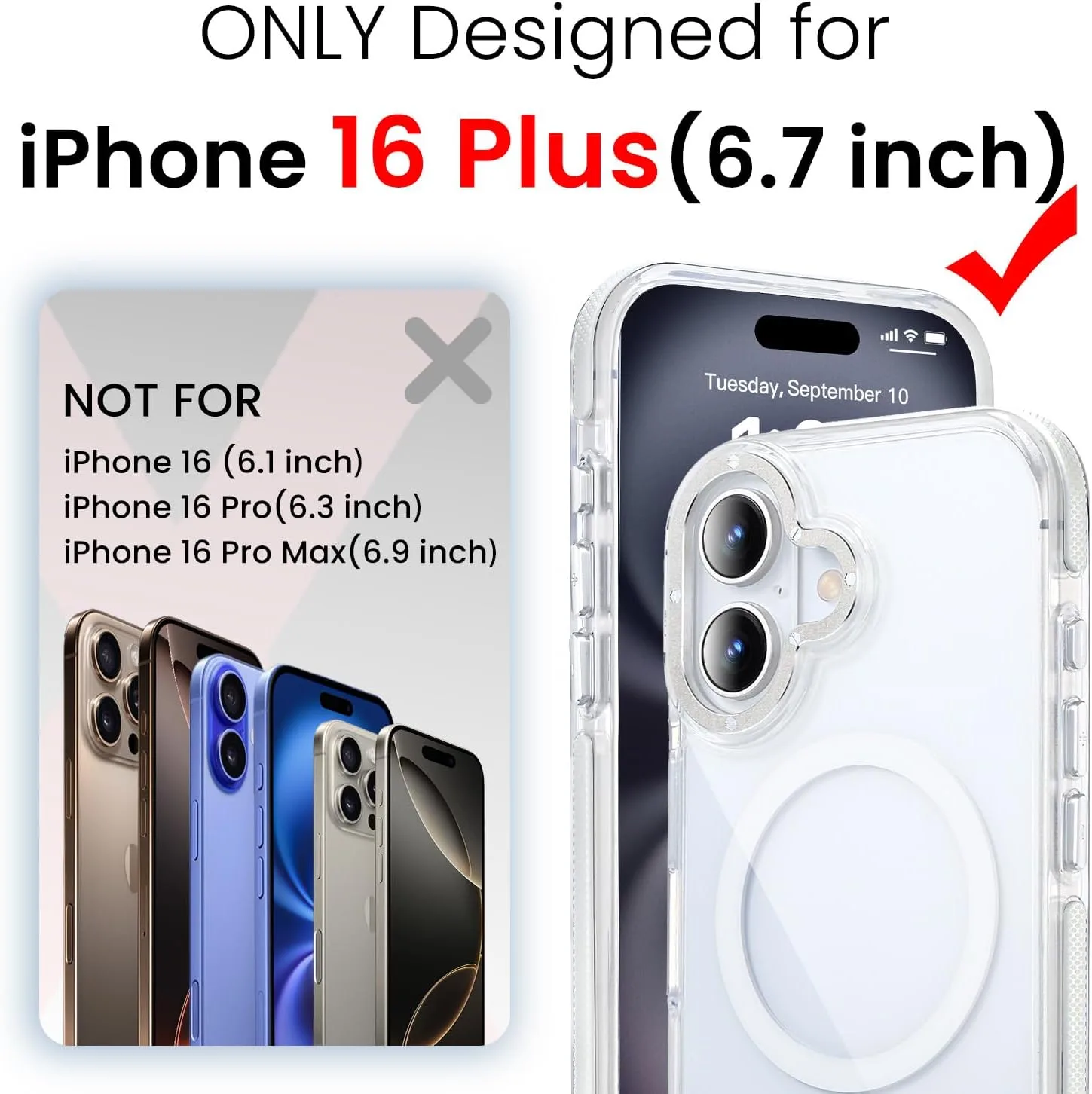 toushion 3 in 1 for iPhone 16 Plus Case Clear Bumper