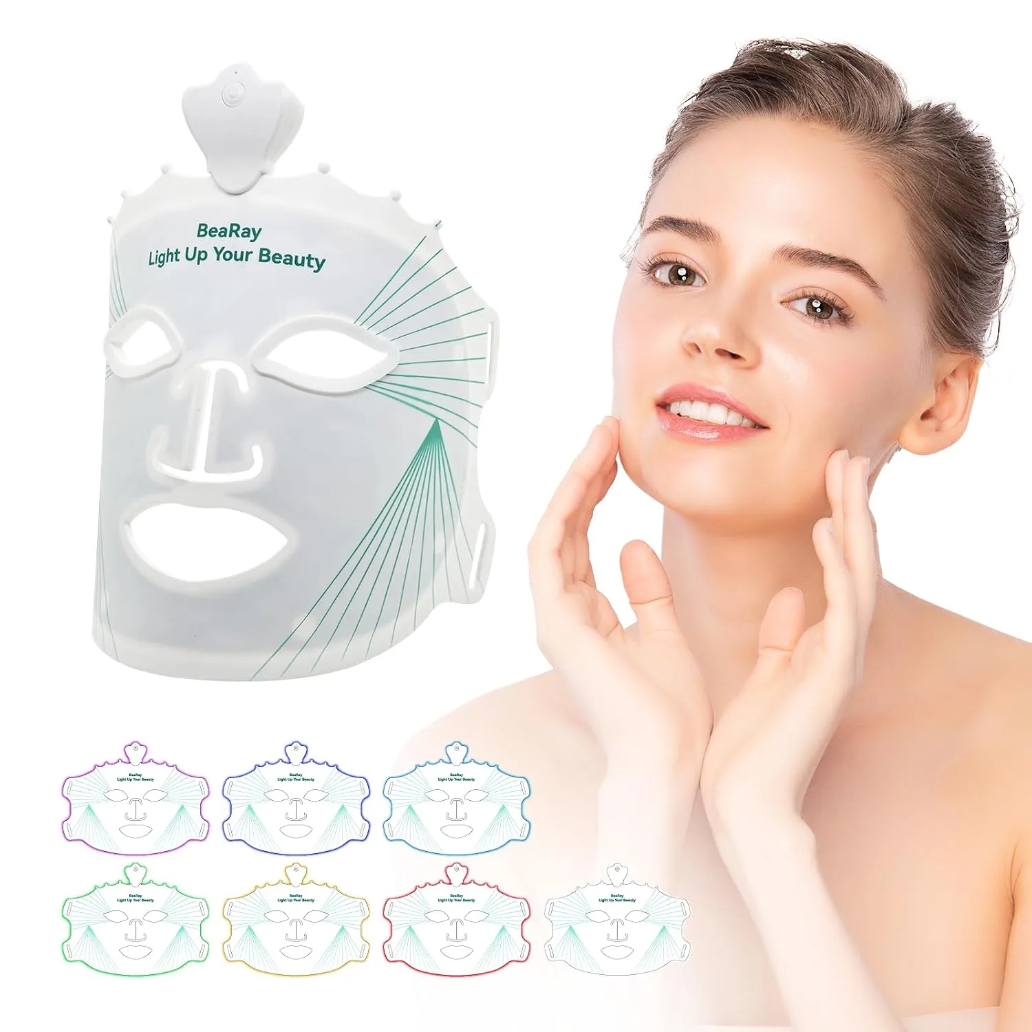 Red Light Therapy Mask for Face – Non-Medical LED Light Device for Skin Care & Healthy Glow – Home Use Facial Mask with Adjustable Fit – Comfortable Reusable Design (Line Green)