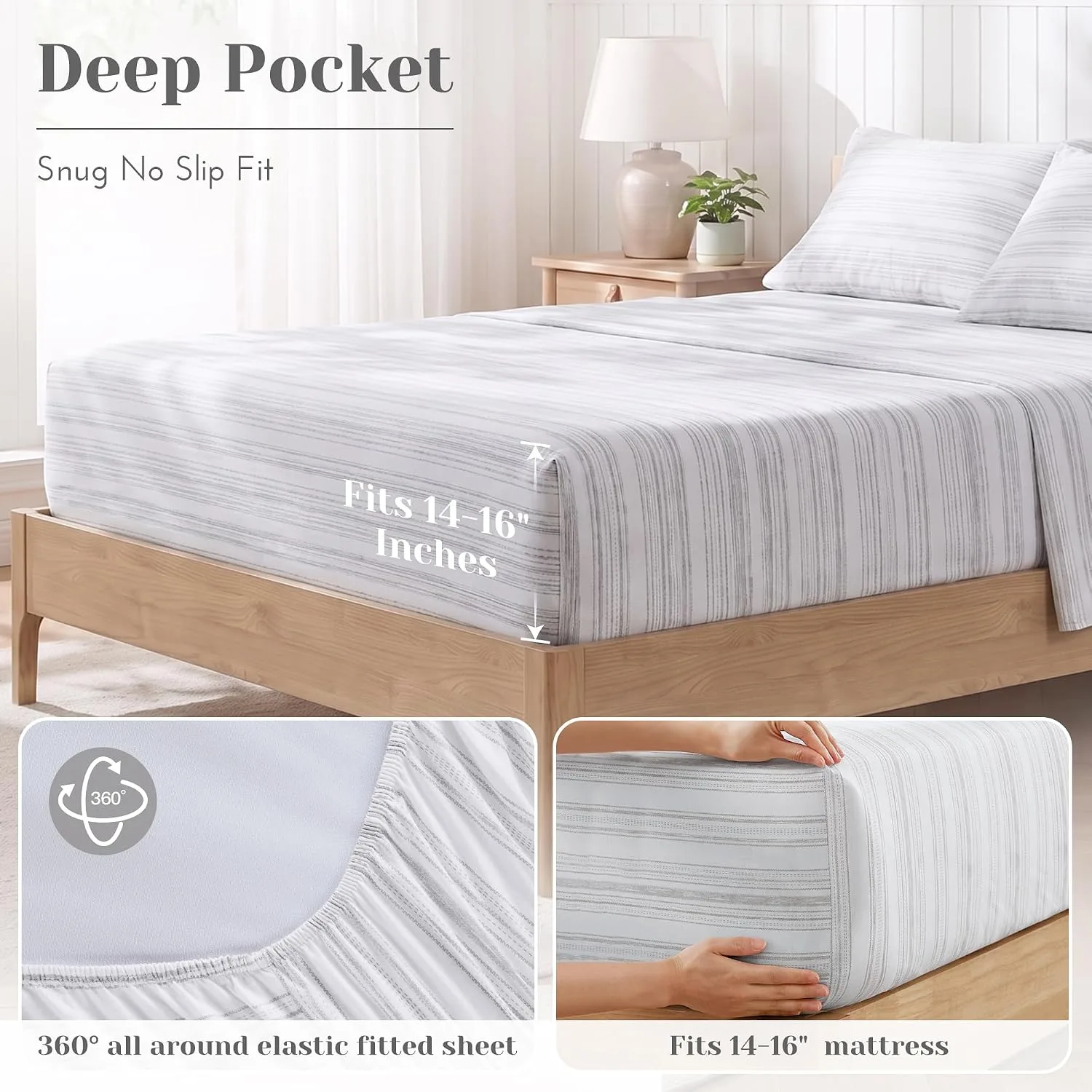 Comfort Spaces 100% Cotton Percale Sheets Queen Size 4 Pcs, Good Vibes Grey