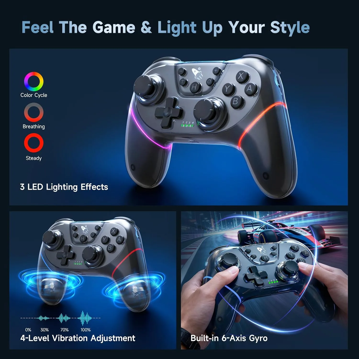 AceGamer 2 Pack Stinto Pro Wireless Controller for Nintendo Switch 2/Switch/Lite/OLED/PC/Steam, Hall Effect Joysticks & Triggers, RGB Grip, Dual Vibration/Wake-Up/Turbo/Macros/4-Way D-Pad