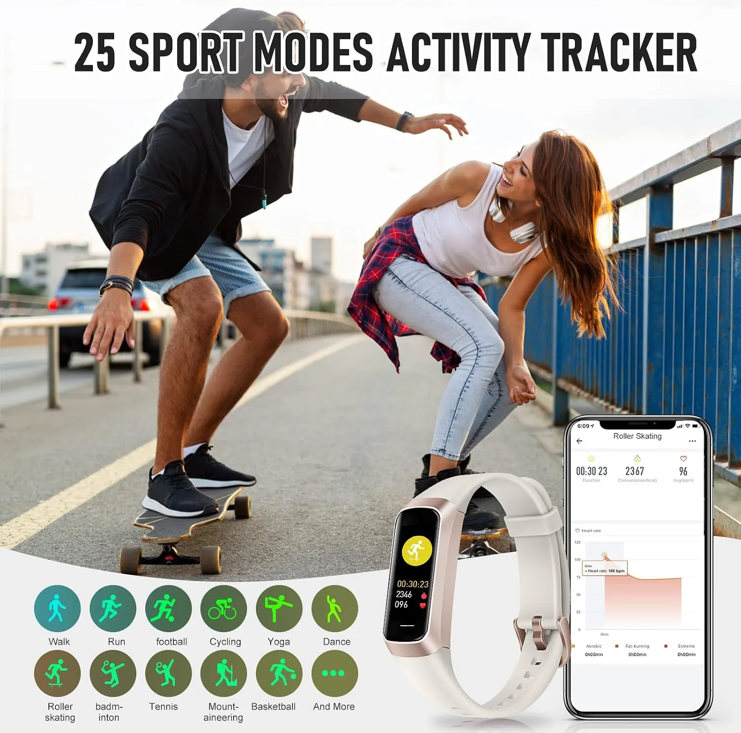 Fitness Tracker with 24/7 Heart Rate, Activity Trackers with Blood Pressure Sleep Monitor, 1.10" AMOLED Screen Step Tracker, Waterproof Step Counter, Health Smart Watch Pedometer for Women Men