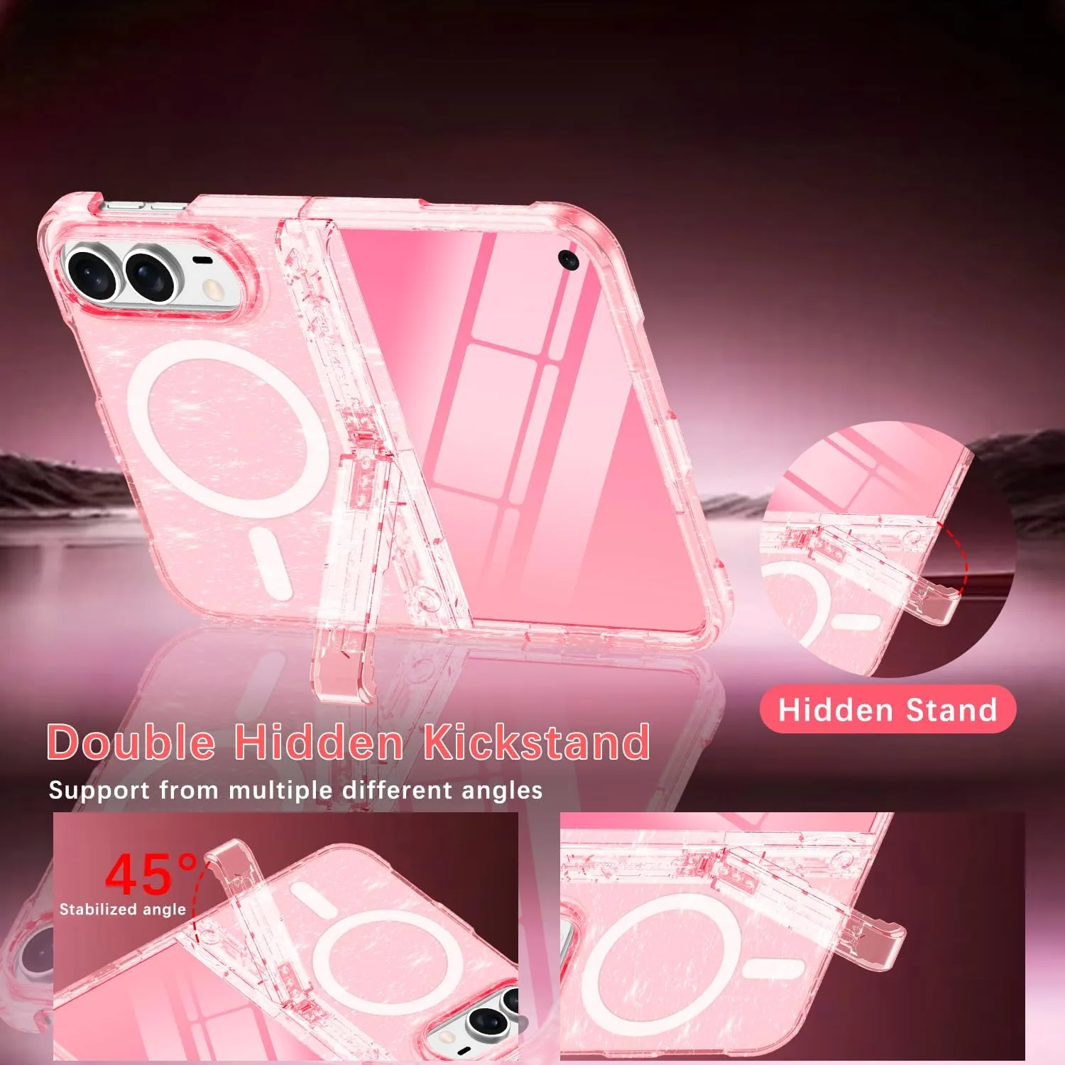 Casetego for iPhone Duo Case Magnetic,with Screen Protector,Pink