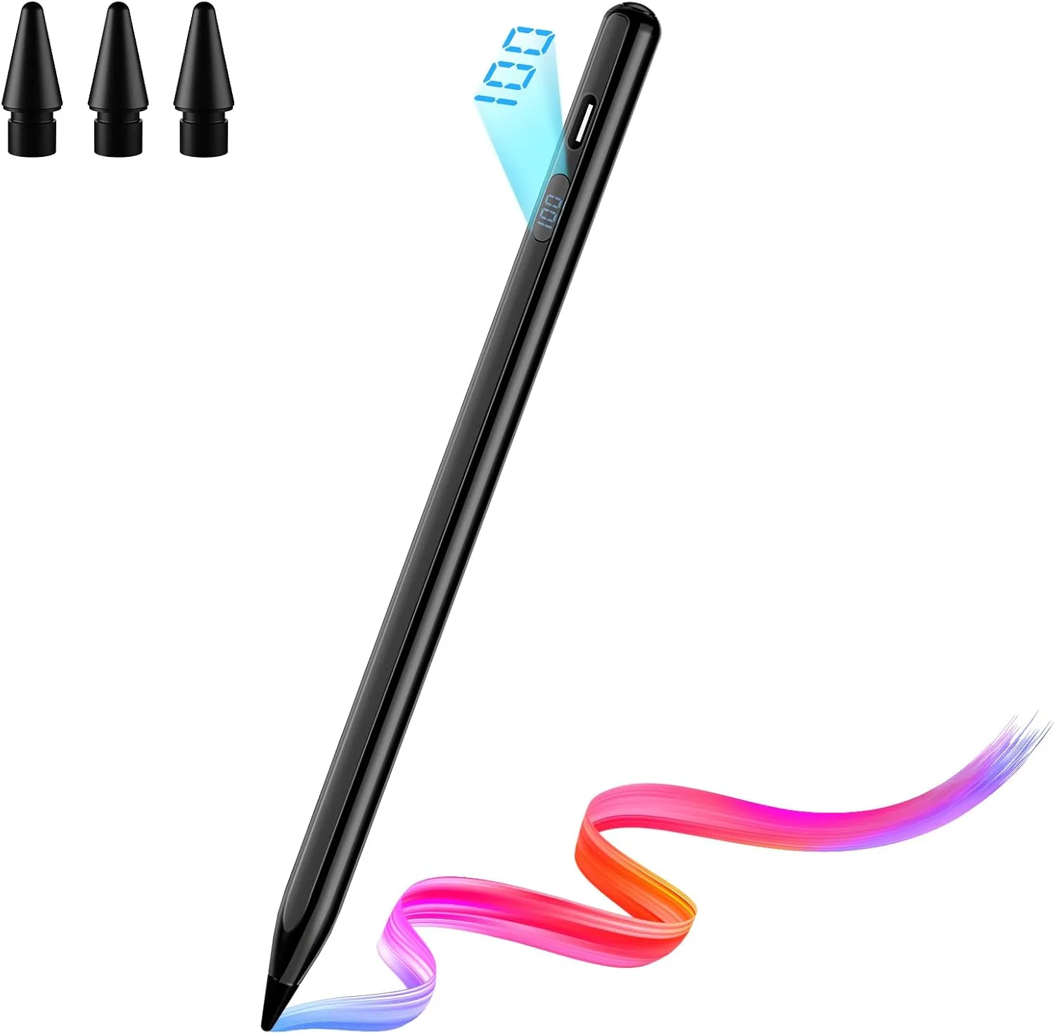Lápiz para iPad A-PCE Pencil 2018-2026 carga rápida con pantalla LED negro