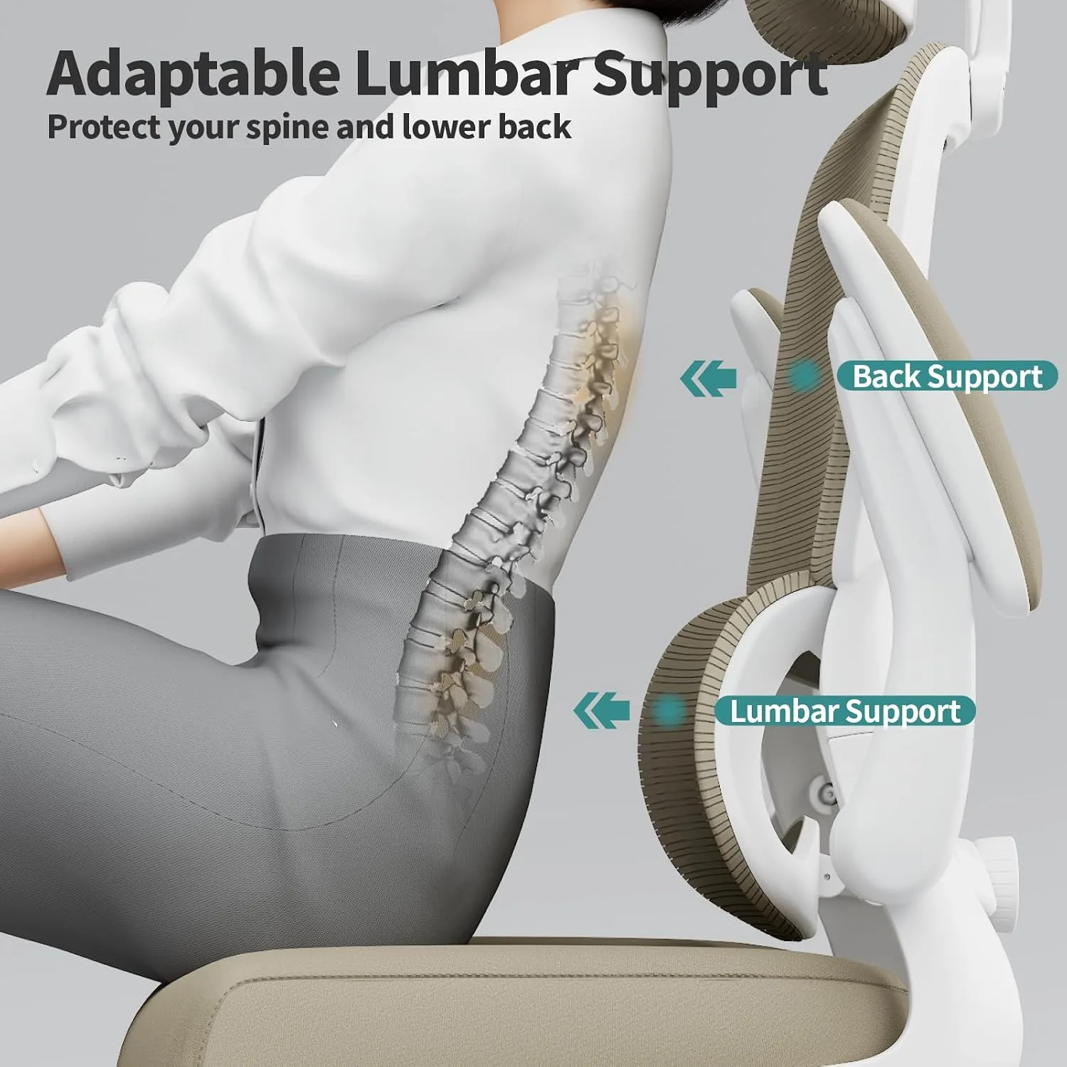 TRALT Office Chair Ergonomic Desk Chair with Lumbar Support Khaki, 1