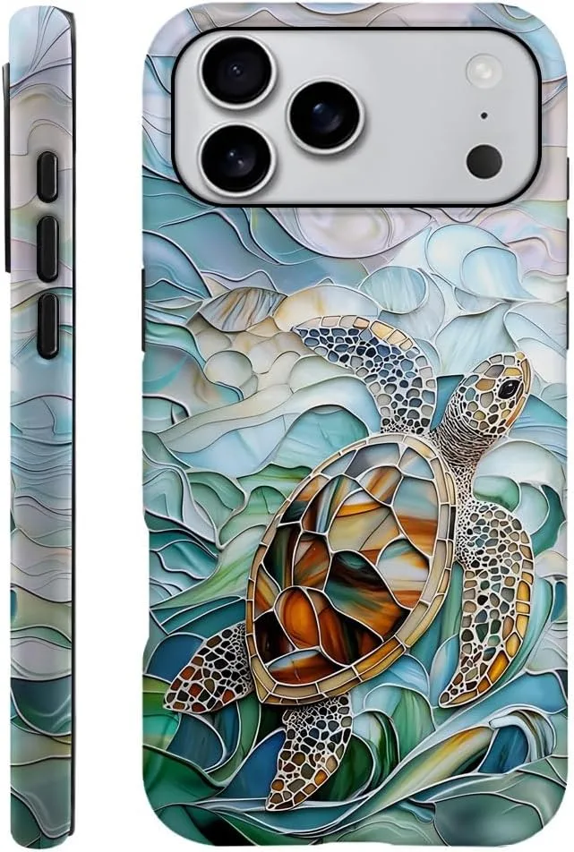 Case Compatible with iPhone 18 Pro Max/iPhone 17 Pro Max,Fall Prevention Hybrid 2-Layer Hard Shell Phone Cover for Girls Boys,Oceans Turtle Sea