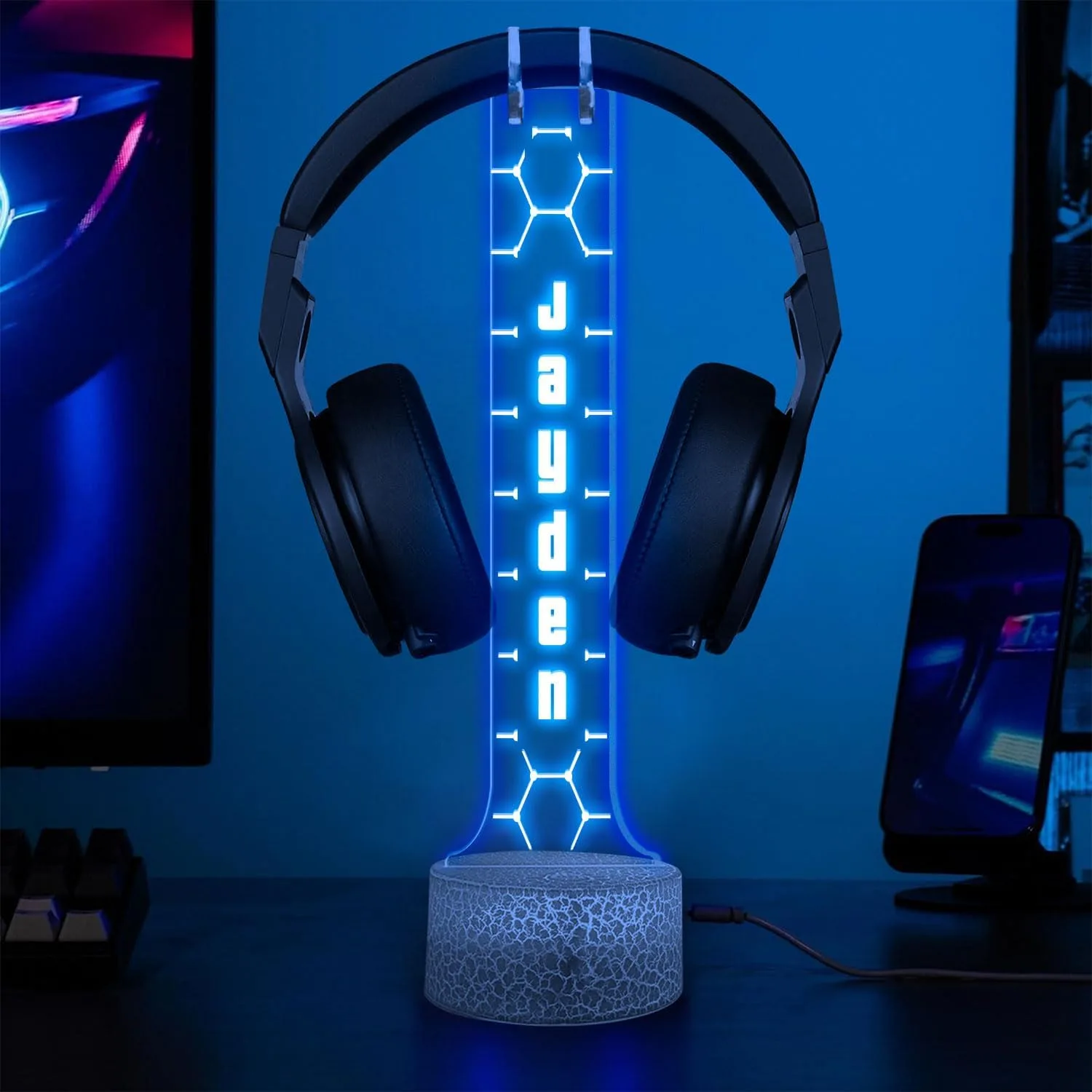 Lámpara de mesa Giantbighands soporte para audífonos RGB personalizable