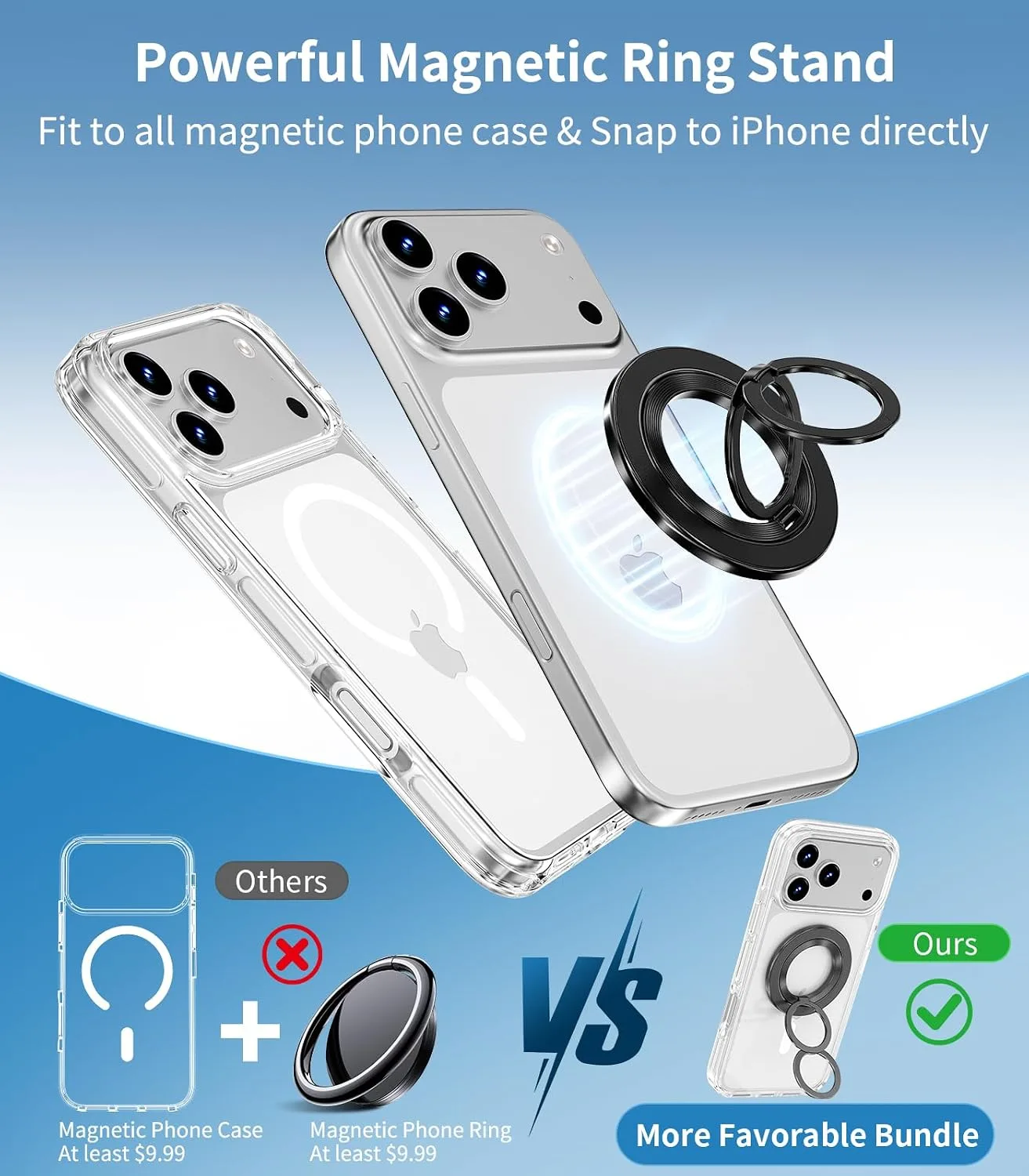 COOLQO for iPhone 18/17 Pro Max Case Clear 360 Spin Magnetic Black Stand