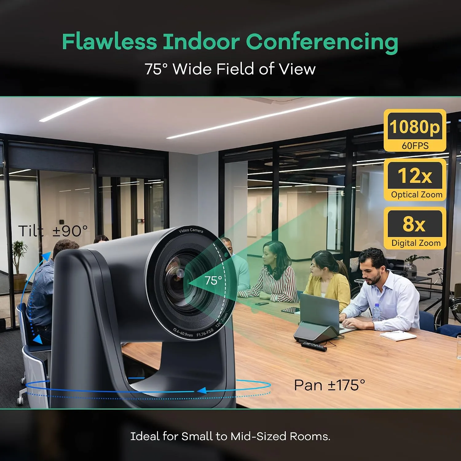 TONGVEO PTZ Camera 12X Optical Zoom 1080P AI HDMI USB3.0 Conference Camera
