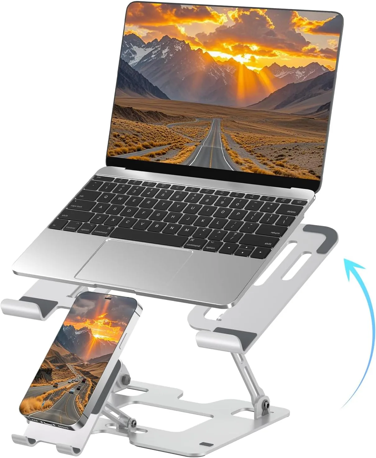 Base ergonómica 2 en 1 para laptop y teléfono Lajou blanca ajustable