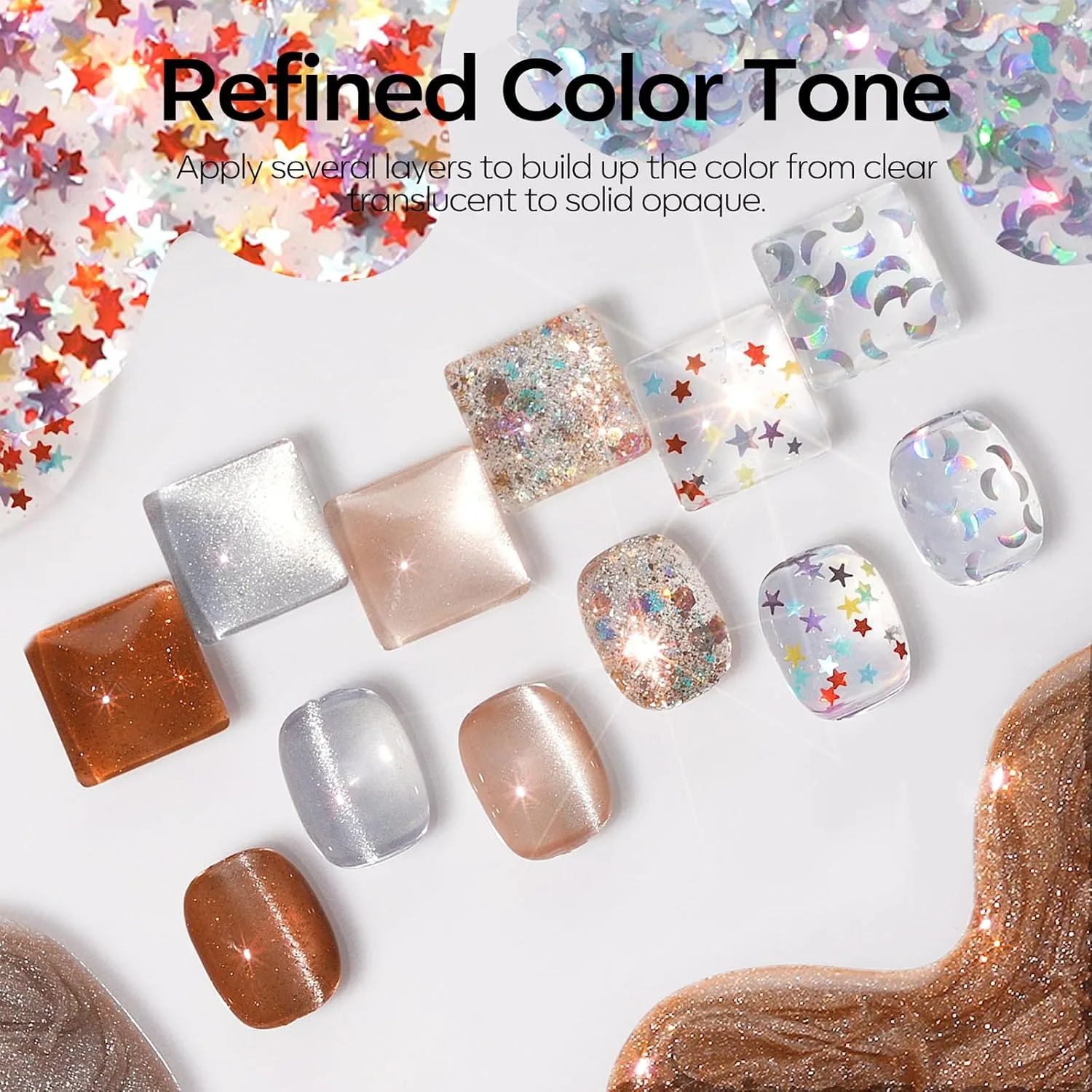 modelones Cat Eye Gel Nail Polish Set Glitter 6Colors Nude Brown