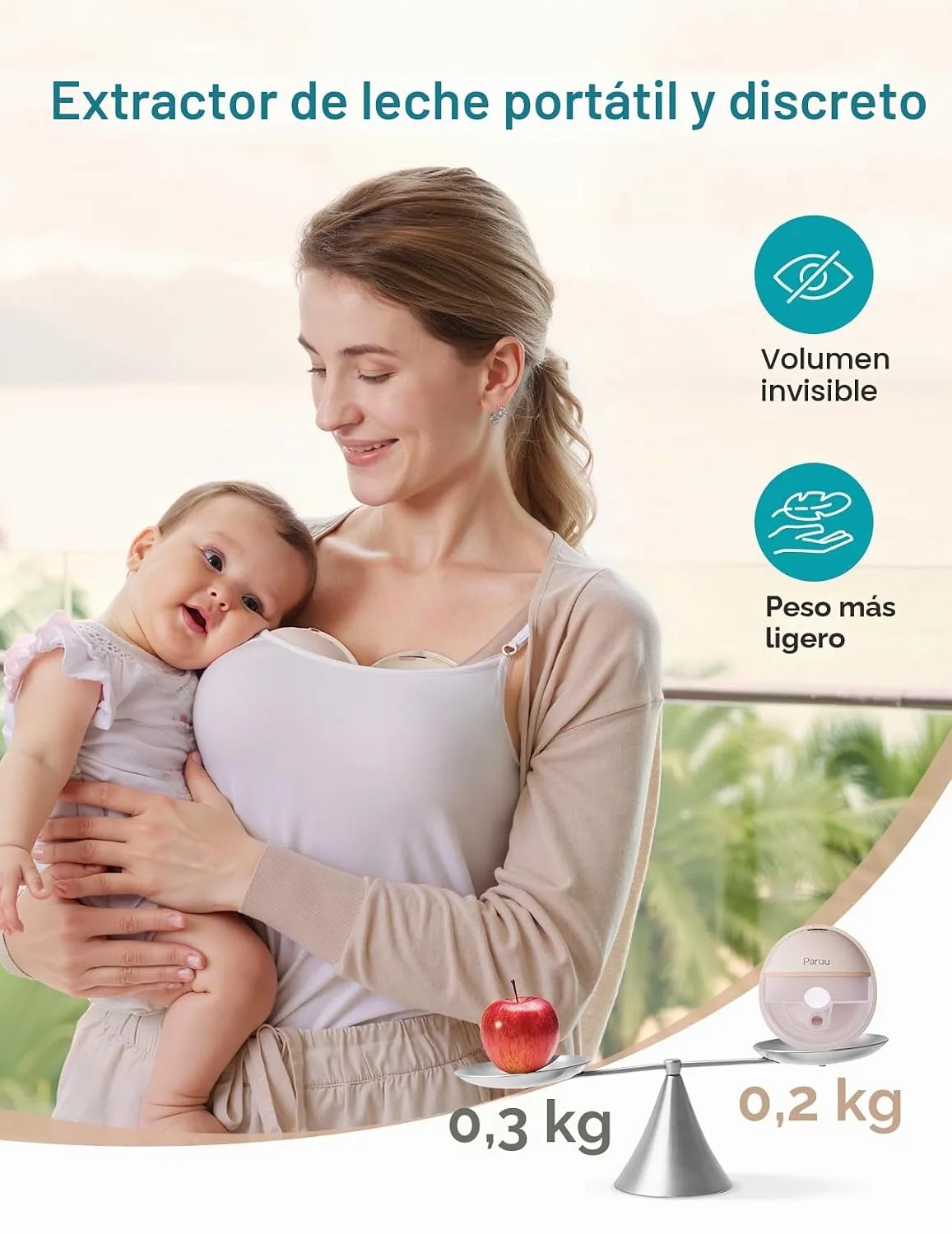 Paruu Hands Free Breast Pump P16, Wearable Breast Pump Electirc Portable with 4 Modes & 12 Levels, Max 309mmHg Strong Suction 19/21/24mm Flange Inserts Wearable Breastfeeding Pump, 2 Pack（Nude