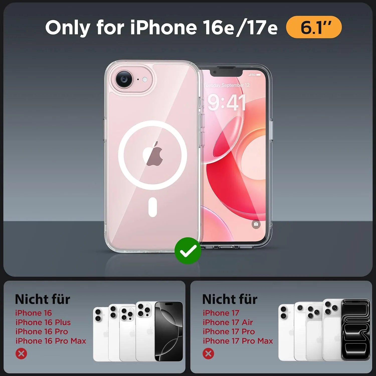 miracase for iPhone 16e case & iPhone 17e Case for MagSafe [with 2×9H+ Screen Protectors] TOP Military-Grade Protection Shockproof with Velvet Touch for iPhone 16e/17e Phone Case 6.1", Clear