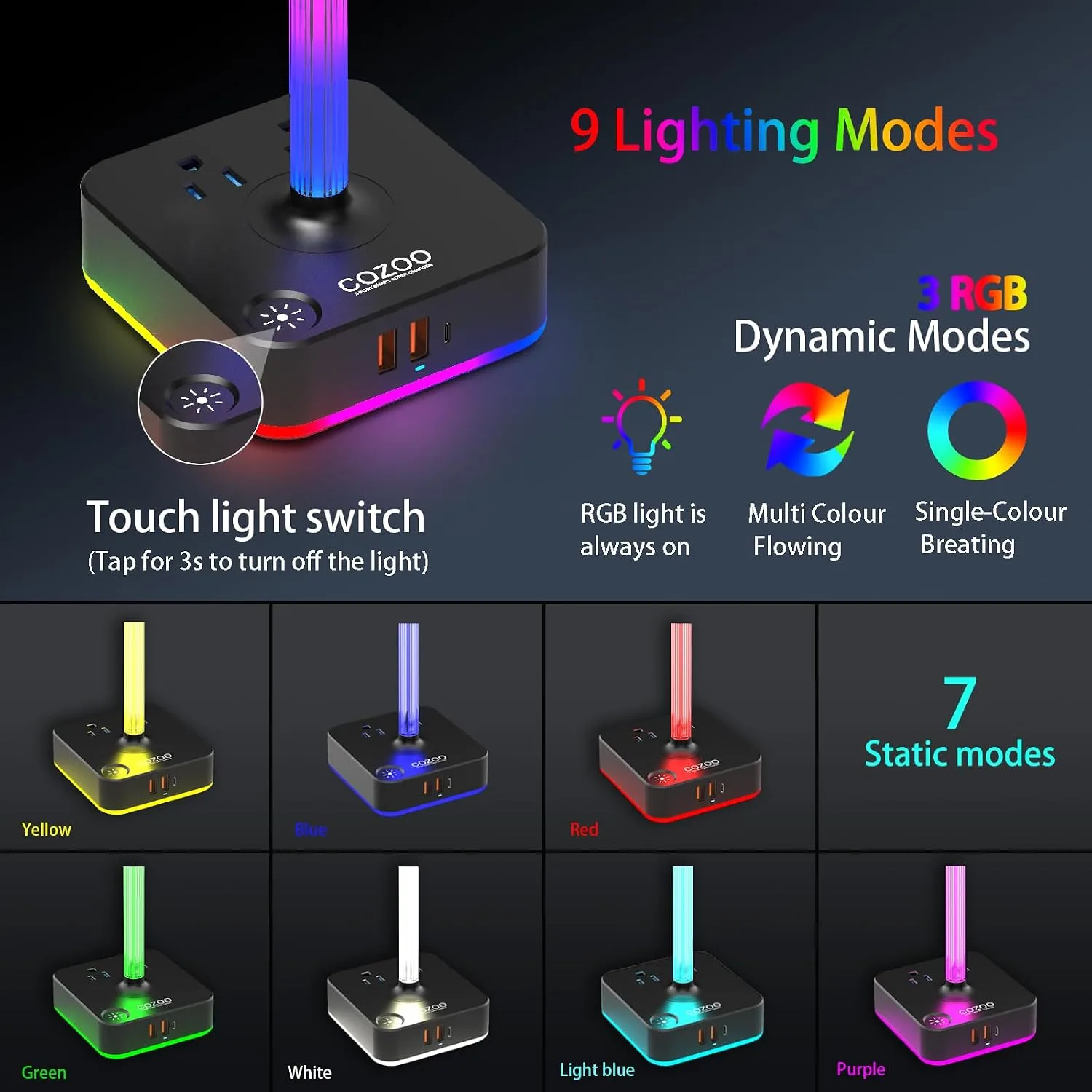 Headphone Stand with Charger for Desk, Gifts for Gamers Men, RGB Black