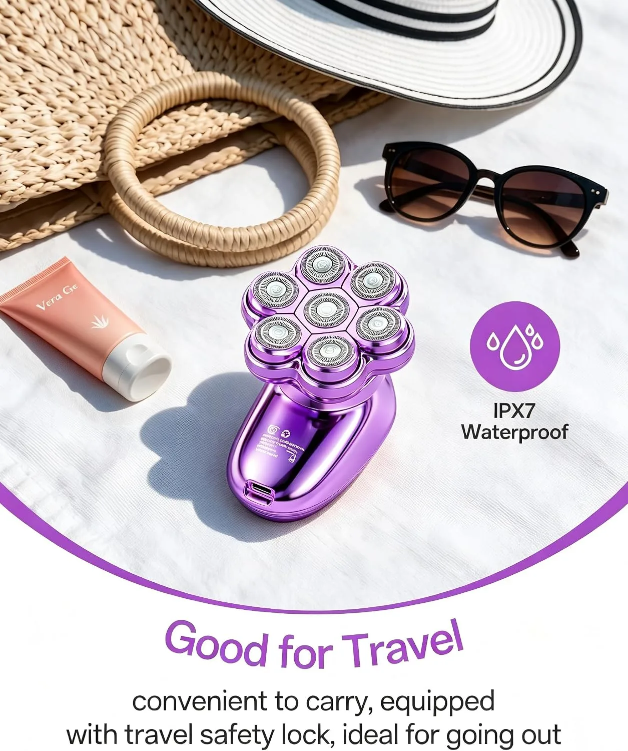 5-in-1 Electric Razors for Women, 7D Electric Shavers for Womens Full Body Legs, IPX7 Waterproof Wet Dry Travel Bikini Trimmers for Lady Face Bikini Arms Underarms (Deep Purple)
