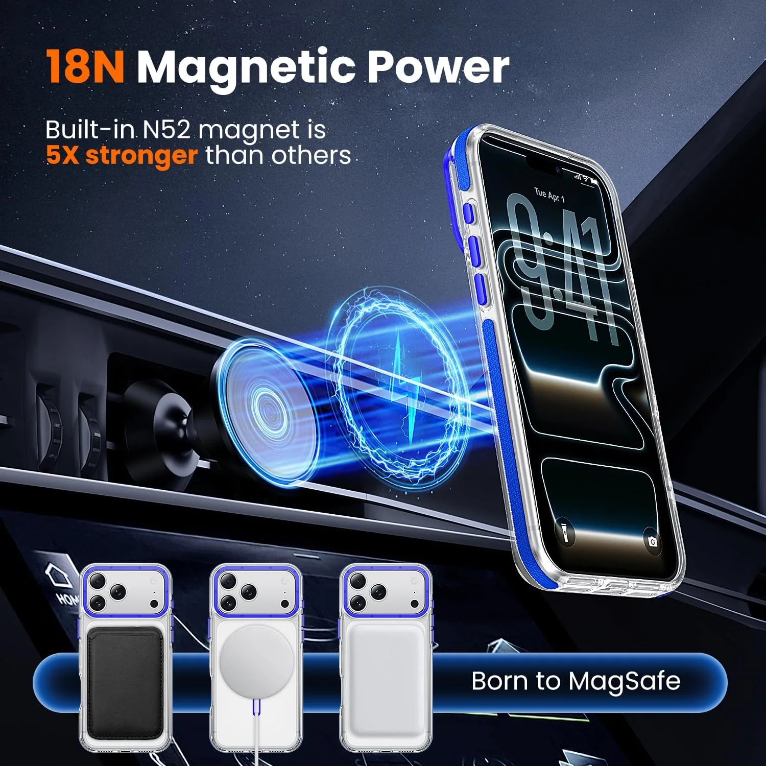 toushion 3-in-1 Clear Case for iPhone 17 Pro Max, Blue Shockproof Bumper