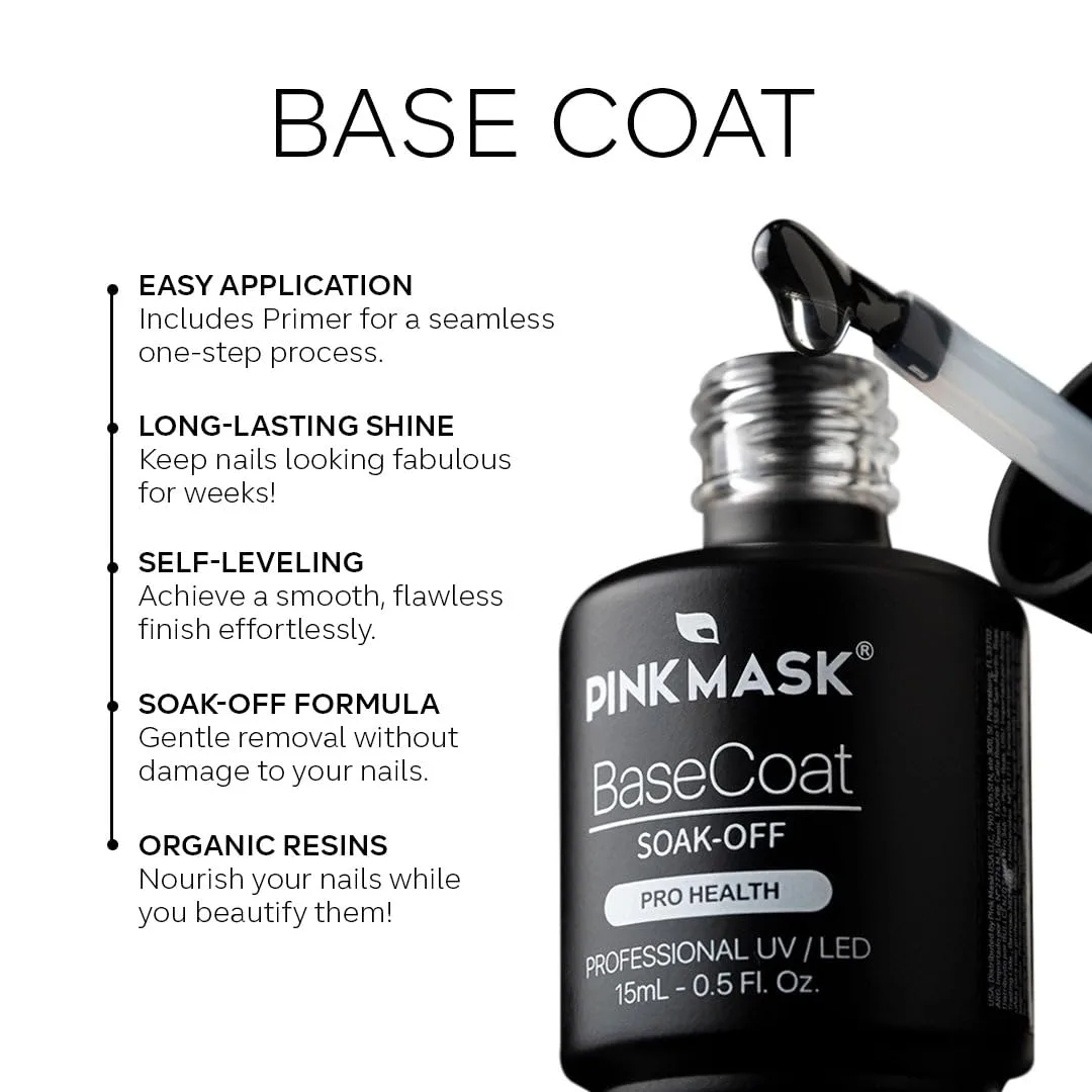 PINK MASK Gel Color Base Coat 15mL, Soak-Off Professional UV/LED, Base No-Wipe Formula, Long Lasting Base Coat Nail, Is specially designed to transfer foils in an easy and rapid way