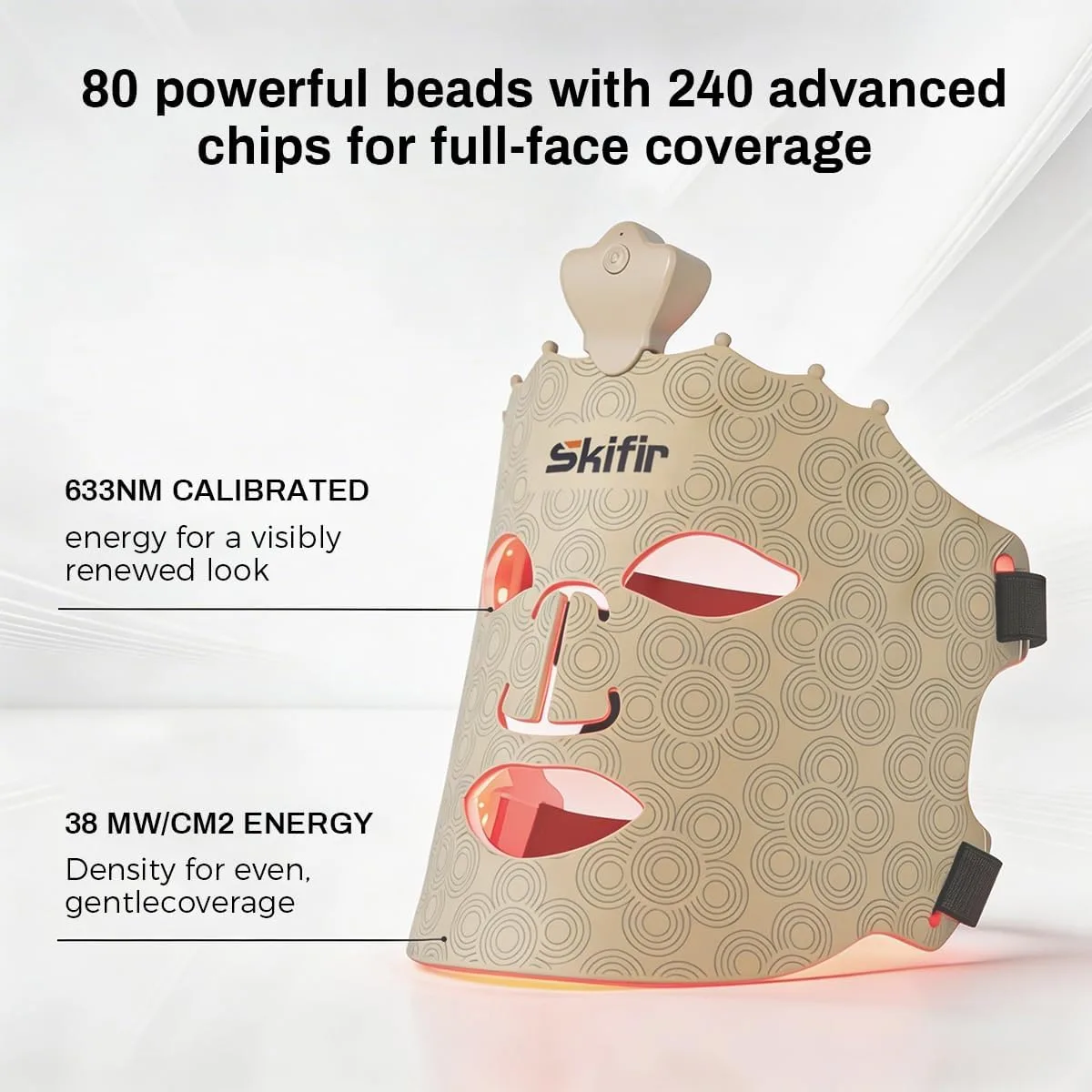Wireless Photoelectric Beauty Red Light Mask Sustainable, Rechargeable and Ergonomic Design for Home & Travel (Brown)