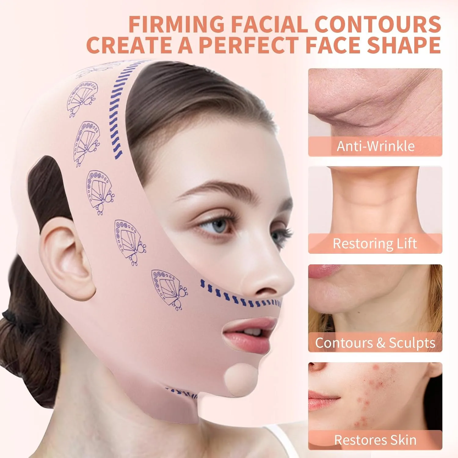 Chin Strap for Sleeping, Reusable Double Chin Reducer Eliminator for Women, V Line Lifting Mask Face Slimming Strap, Breathable Jawline Exerciser Lifting & Firming Prevent Sagging