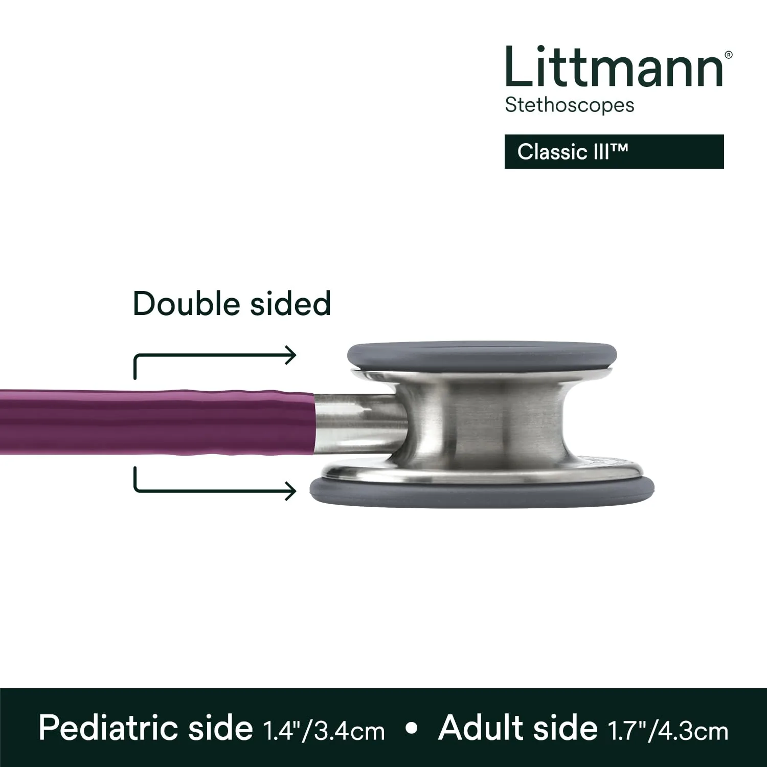 3M Littmann Classic III Monitoring Stethoscope, 5831, More Than 2X as Loud, Weighs Less, Stainless Steel Chestpiece, 27" Plum Tube