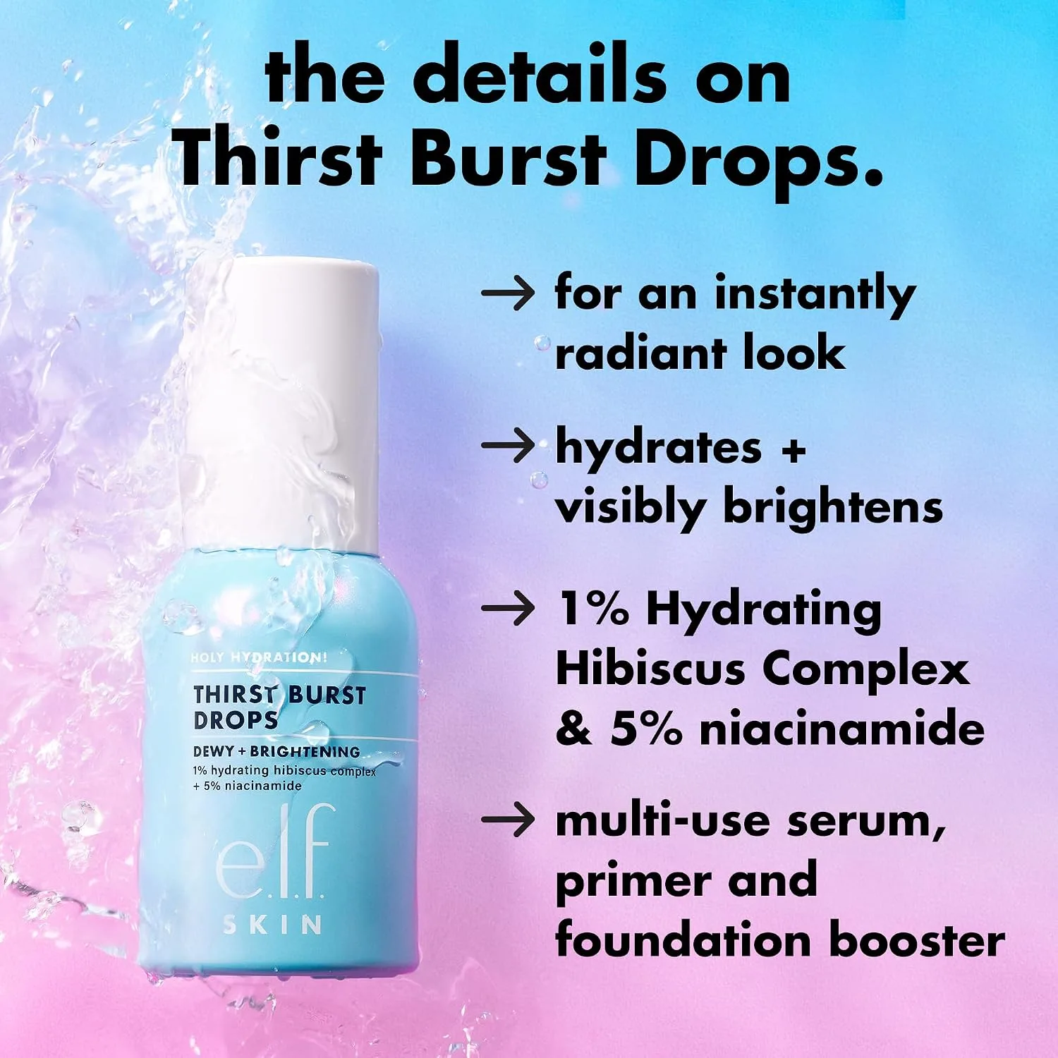 e.l.f. SKIN Holy Hydration! Thirst Burst Drops Mini, Face Serum