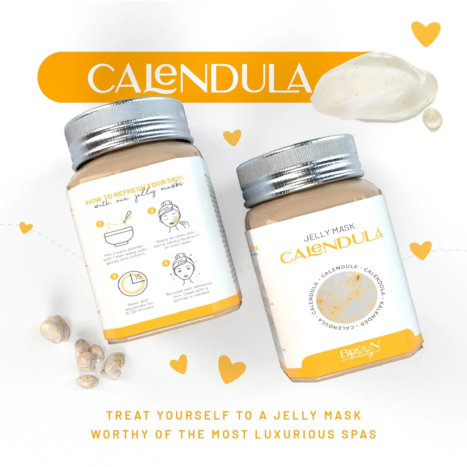BRÜUN Jelly Mask Jar Calendula Peel-Off Face Care Rubber Mask | 23 fl oz Skin Care Moisturizing Gel Mask Jar Spa Set